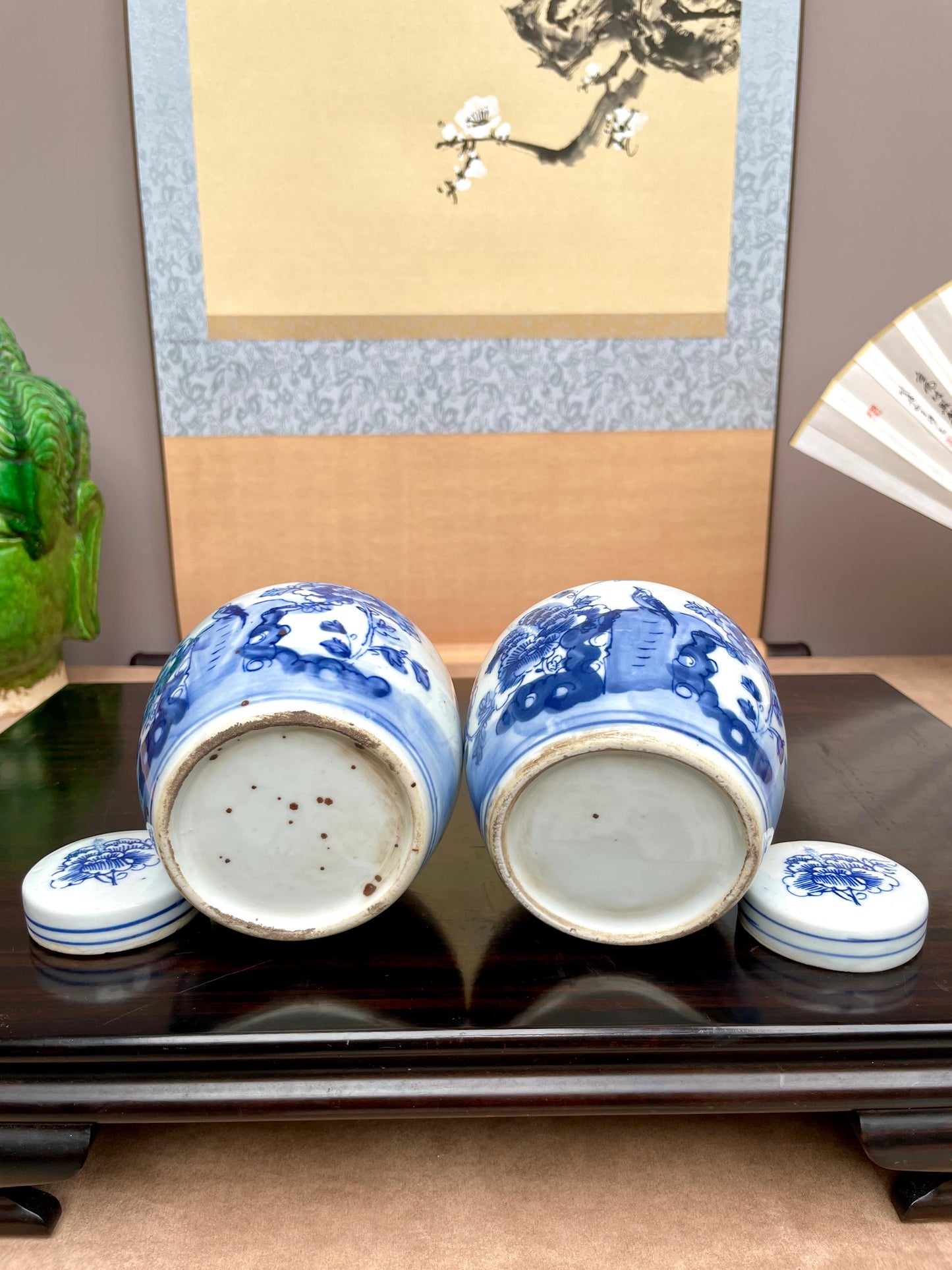 Hand Painted Cobalt Blue Floral Ginger Jars Traditional Scholar Style Porcelain Urns Oriental Bird Peony Decorative Jars Blue White Gift Set