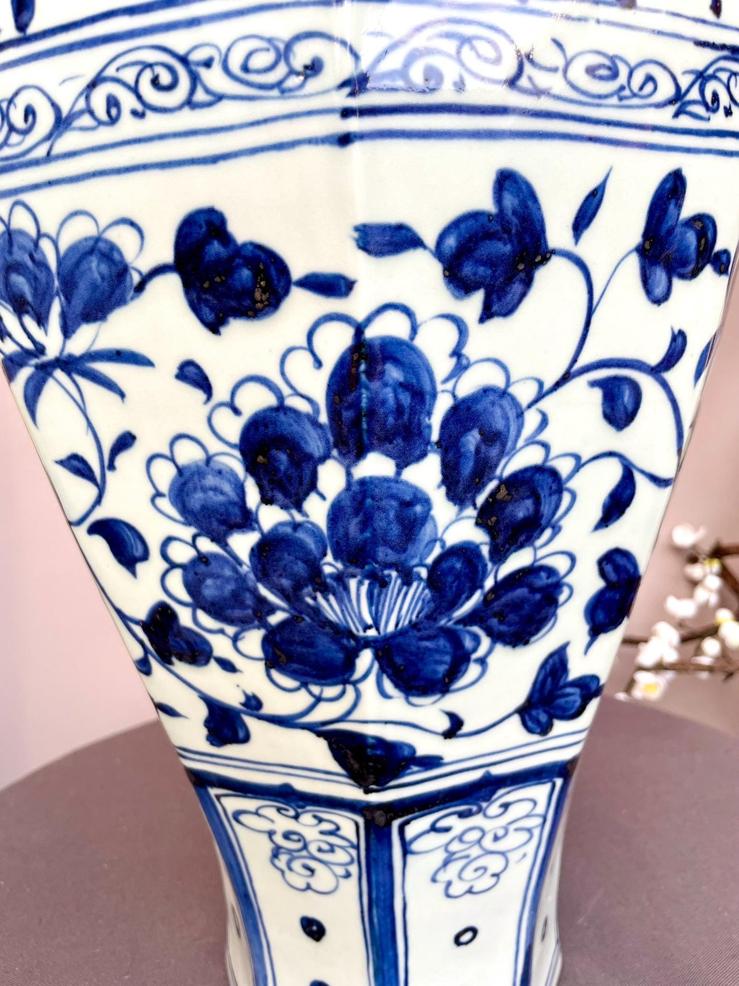 Large Blue and White Porcelain Meiping Vase – Classic Plum Vase Shape – Hand-Painted Floral Motifs Traditional Tall Collector Display Piece