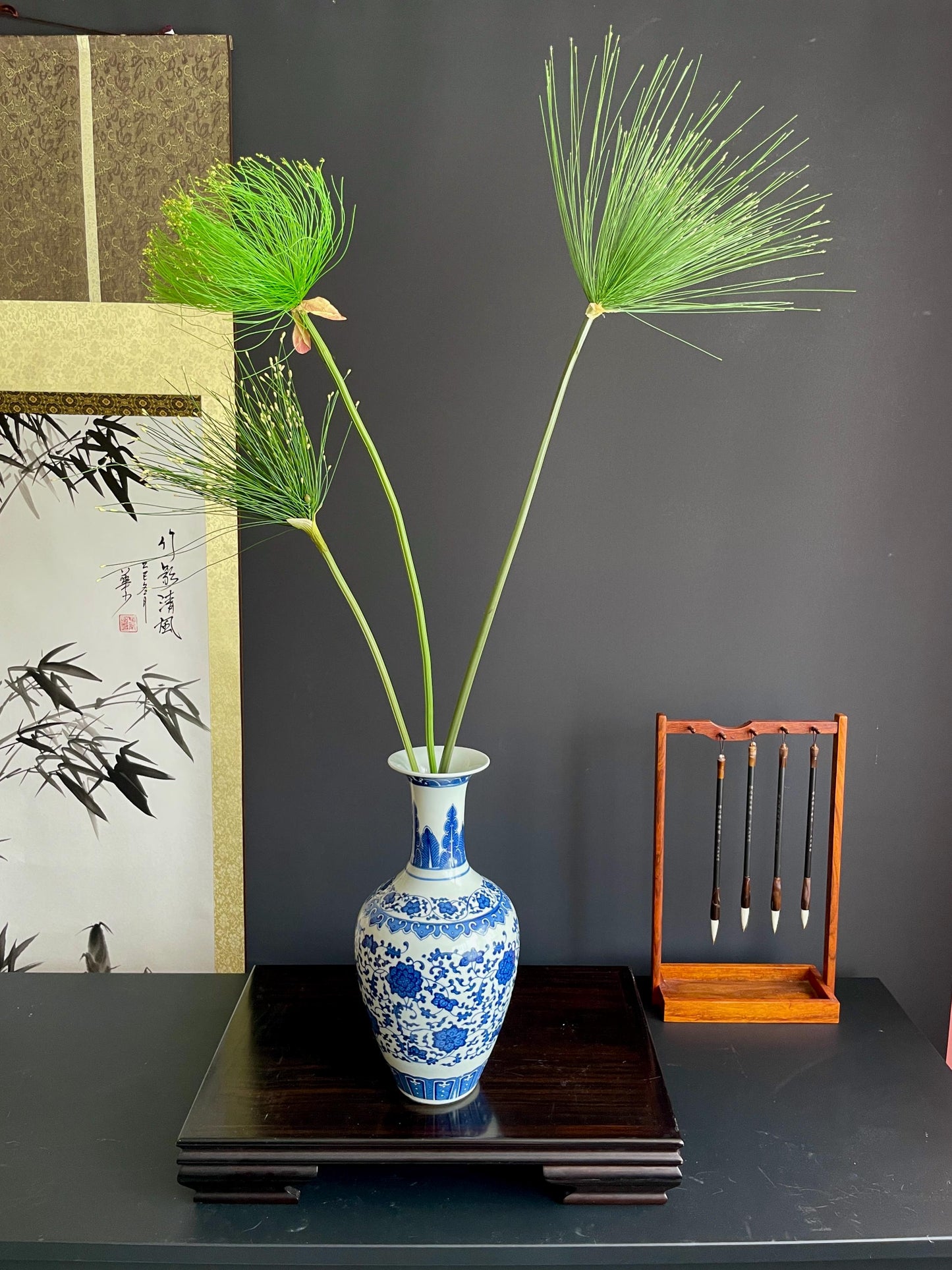 Faux Papyrus Stem Single Artificial Egyptian Sedge Branch Silk Botanical Fake Umbrella Plant Traditional Architectural Tall Vase Filler