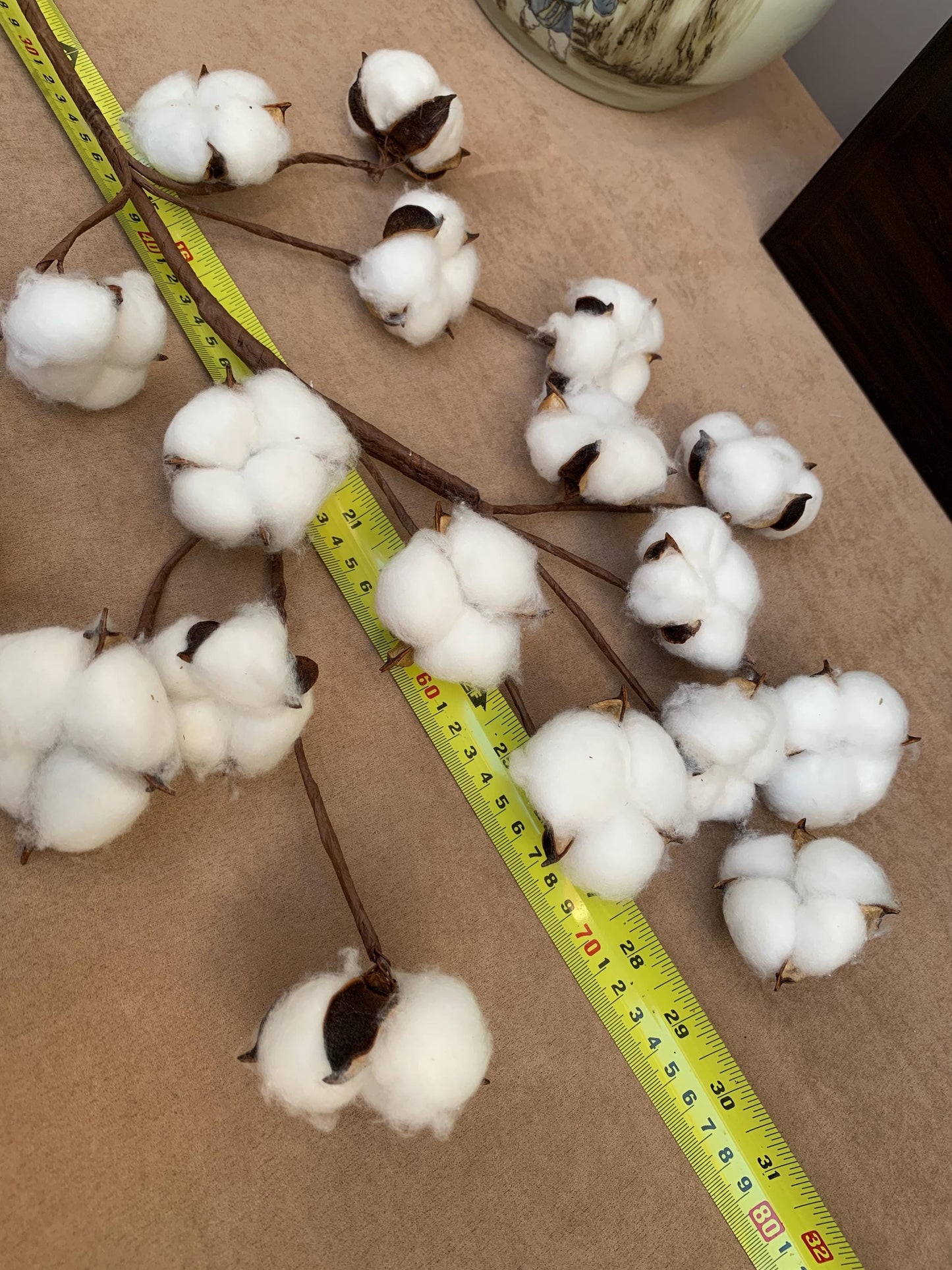 Hand-Crafted Artificial Cotton Branch with Natural Shells - Rustic Farmhouse Decor - Realistic Faux Cotton Stem for Minimalist Home Accents