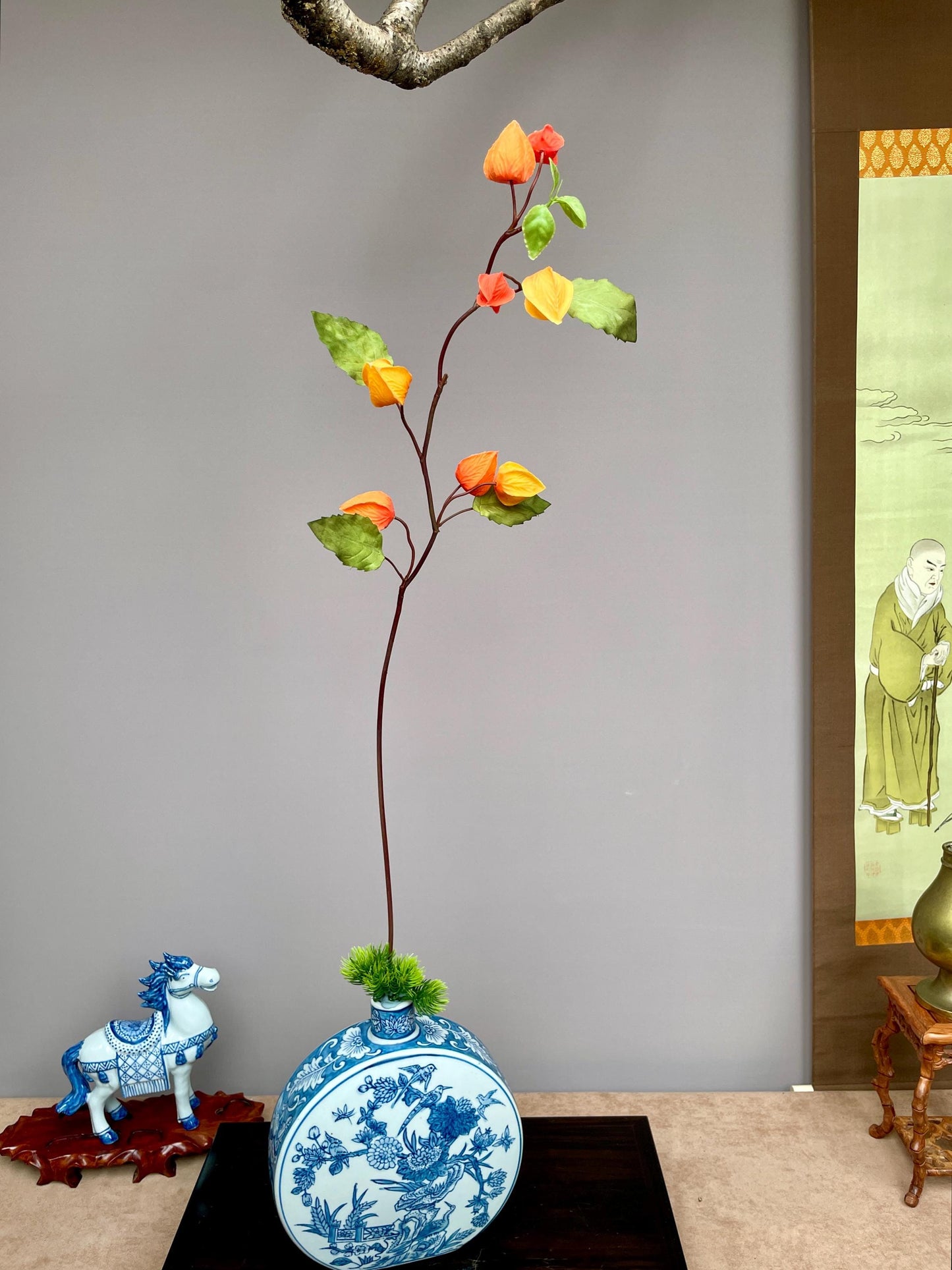 Realistic Chinese Lantern Branch - Faux Physalis Alkekengi Stem Winter Cherry Silk Flower Zen Minimalist Decor Orange Lanterns Faux floral