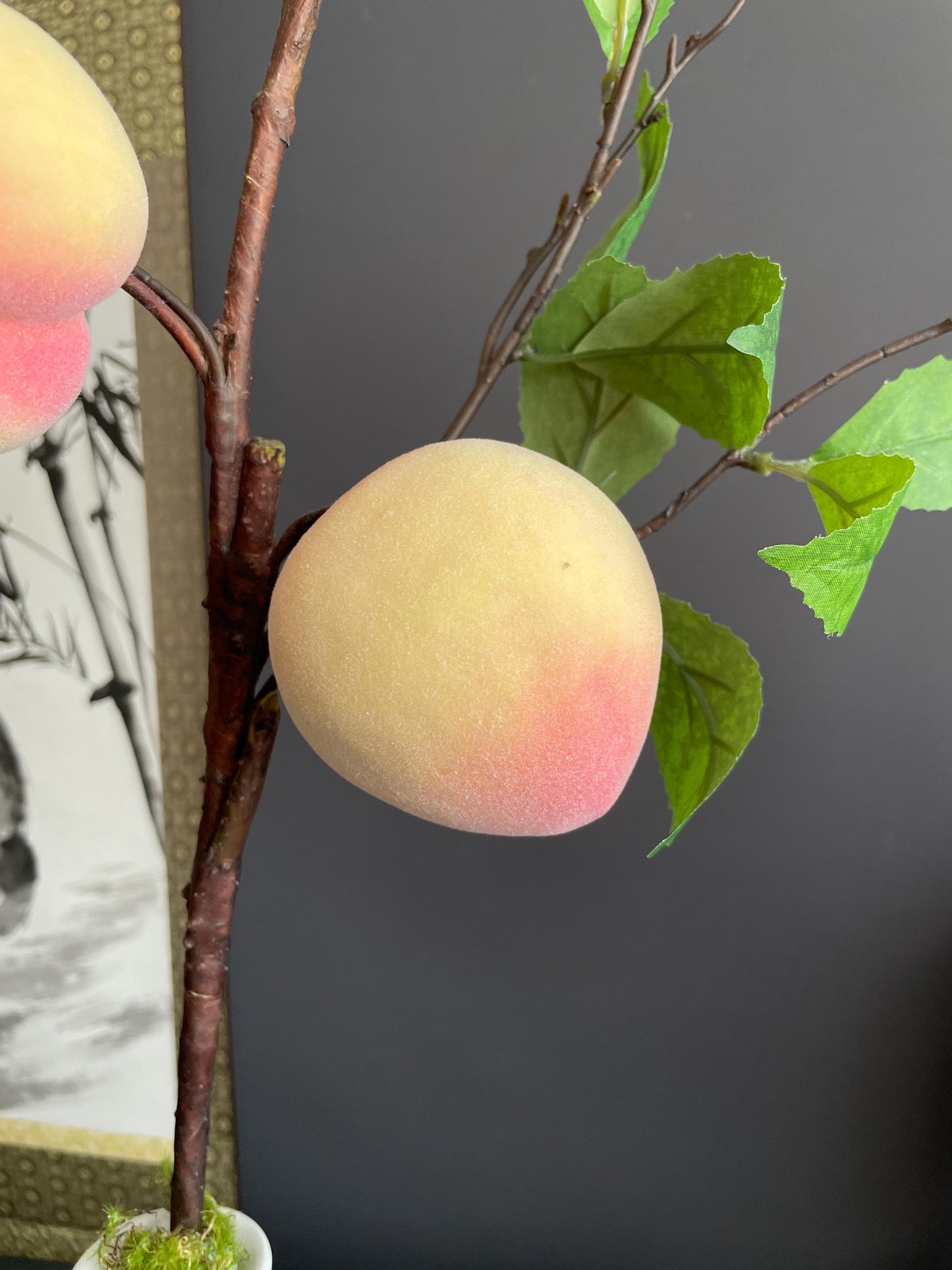 Realistic 92cm Faux Peach Branch | Artificial Fruit Stem | Large Decorative Greenery for Modern Home Decor