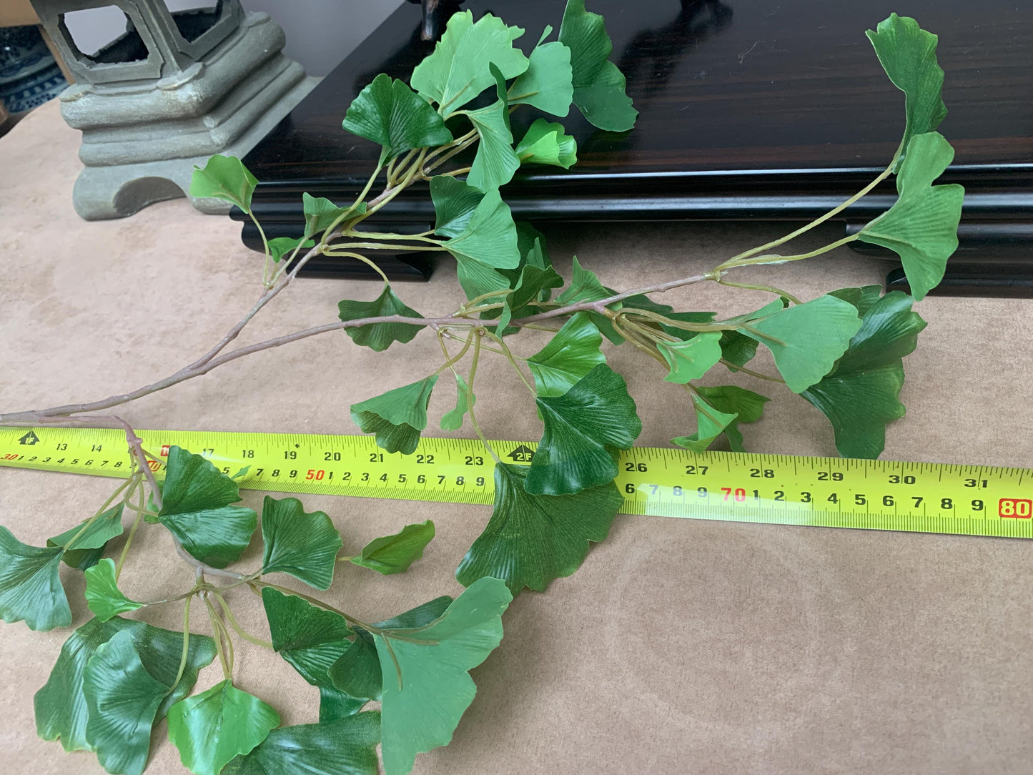 Premium Faux Ginkgo Stem, Green Fan Leaf Spray, Symbolic Longevity Botanical, Chinoiserie Vase Filler, Large Silk Greenery Branch