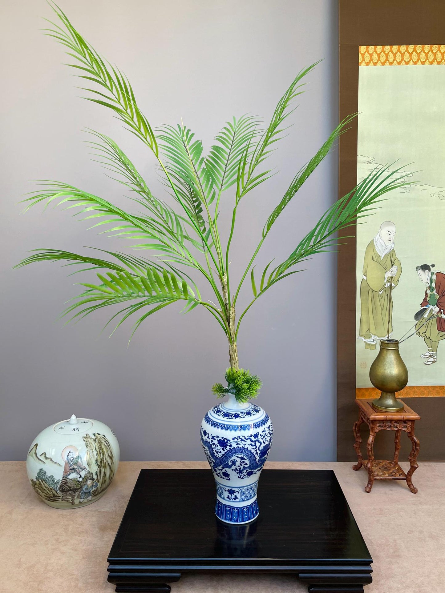 Large Realistic Artificial Palm Branch Faux Tropical Greenery Life-Like Areca Palm Frond for Tall Vases - Maintenance-Free Luxury Home Decor