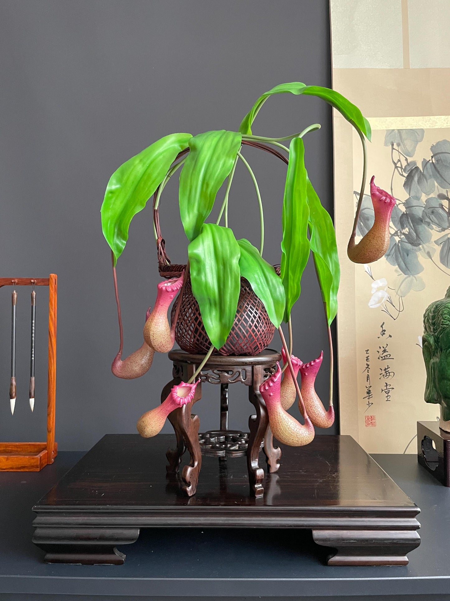 Exquisite Faux Pitcher Plant (Nepenthes) | Ultra-Realistic Tropical Botanical | Architectural Statement Piece - SINGLE stem