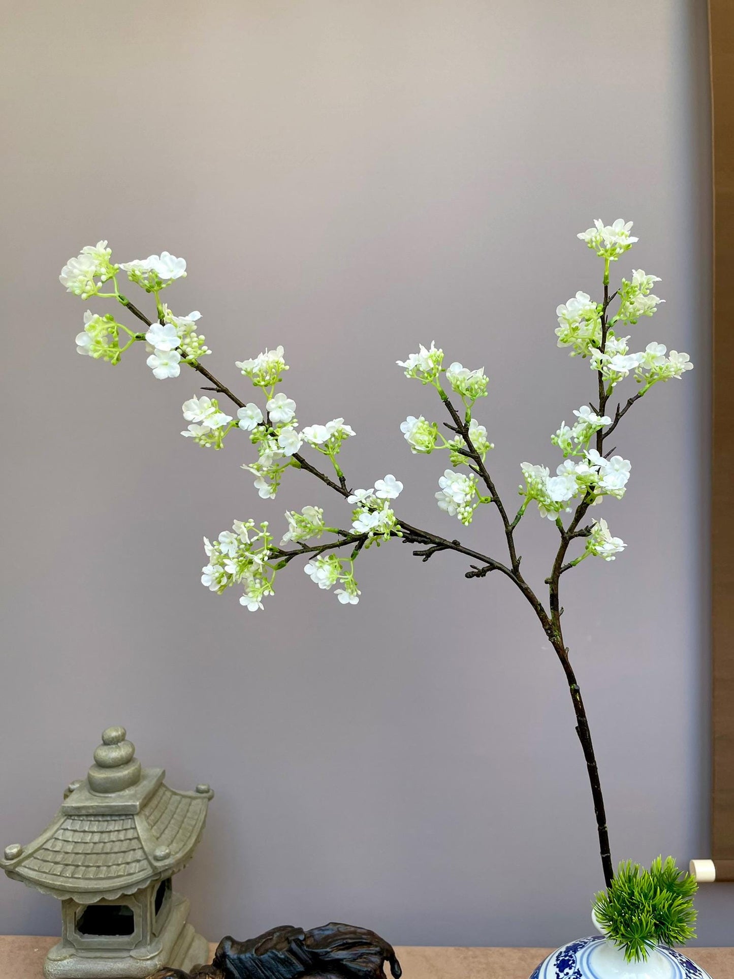 Lifelike White Hydrangea-Style Bloom, Faux Viburnum Cluster, Woodland Botanical Stem, Fresh Spring Farmhouse Decor, Tall Vase Filler