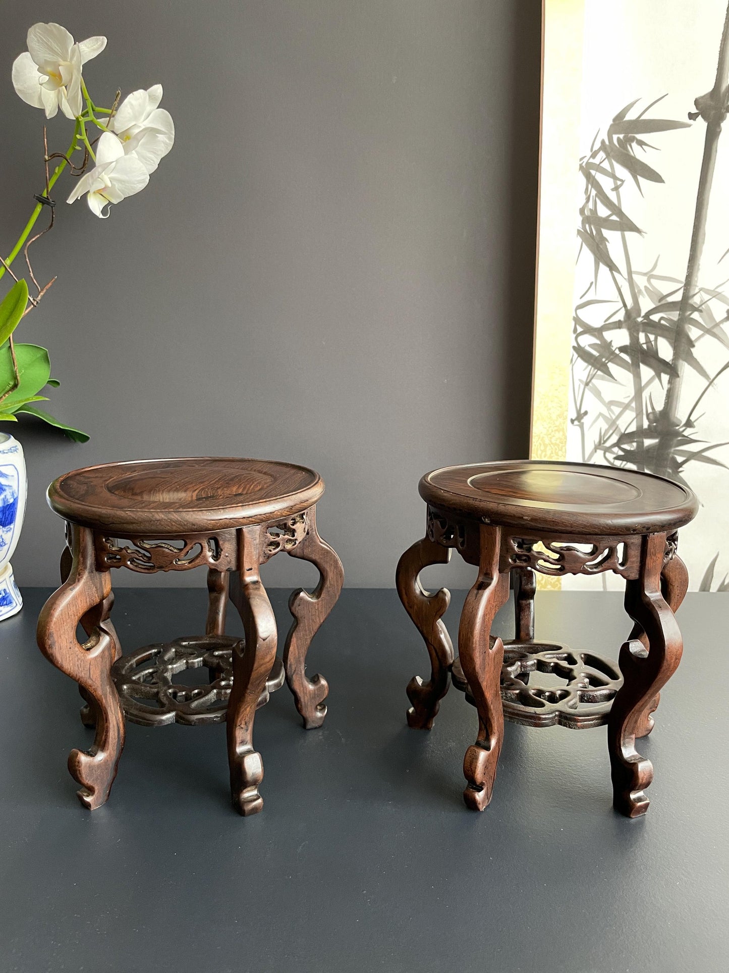 Artisanal Carved Hardwood Stand | traditional Chinese Display Base for Orchids | Elegant Pedestal for Porcelain Planters