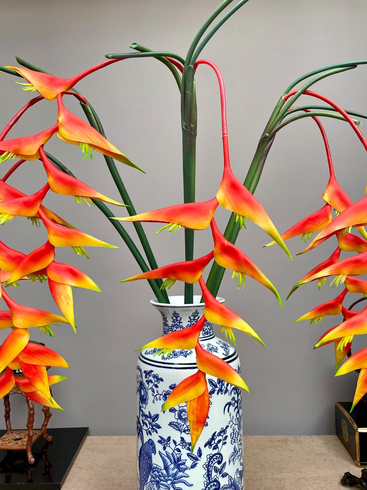 Artificial Heliconia Paradise Flower Stem | Tropical Faux “Parrot’s Beak” Bloom | Vibrant Exotic Decor. SINGLE STEM