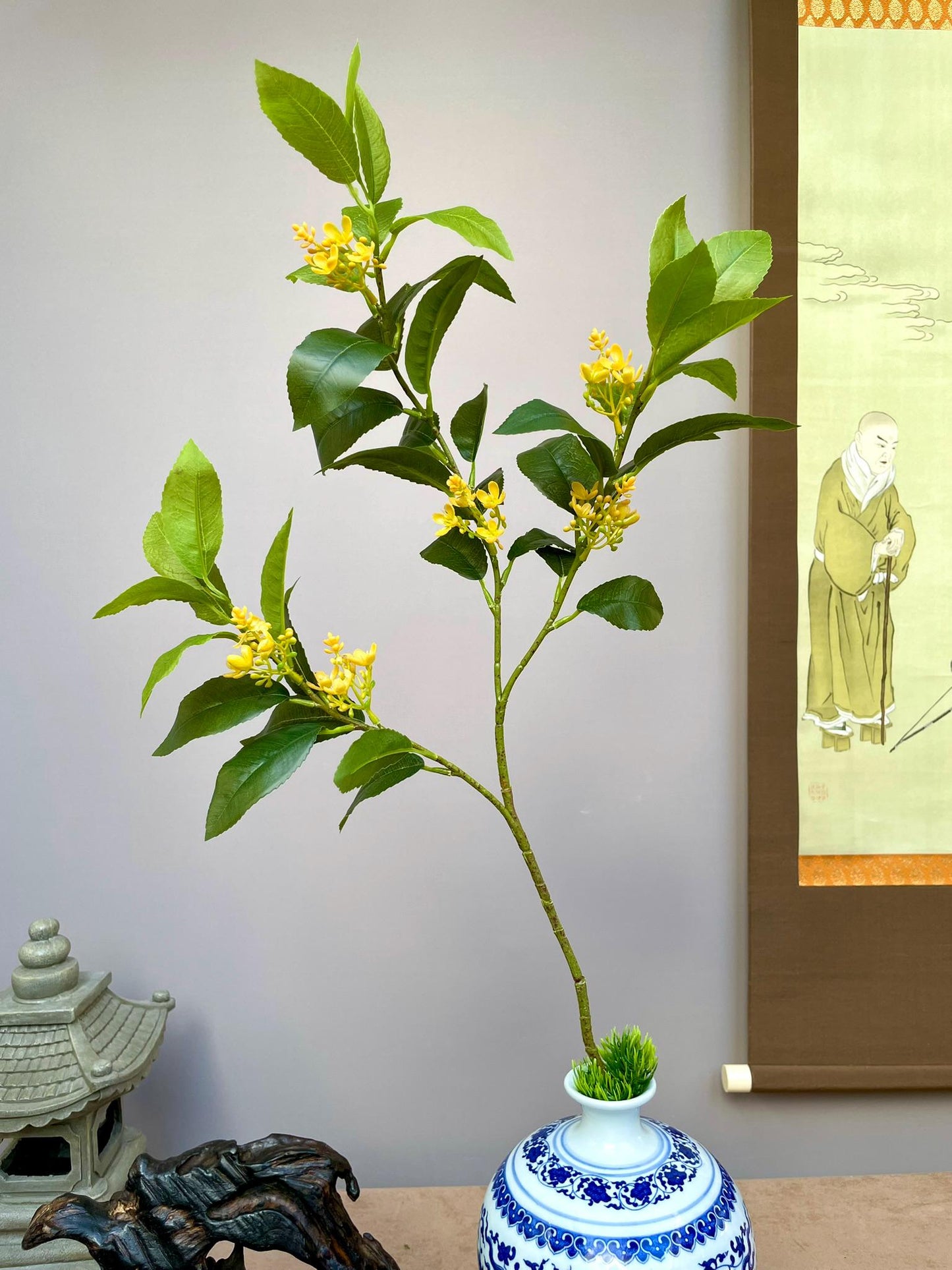 Premium Faux Osmanthus Fragrans Stem, Yellow Sweet Olive Flower, Lifelike Chinoiserie Floral Arrangement, Eternal Spring Greenery