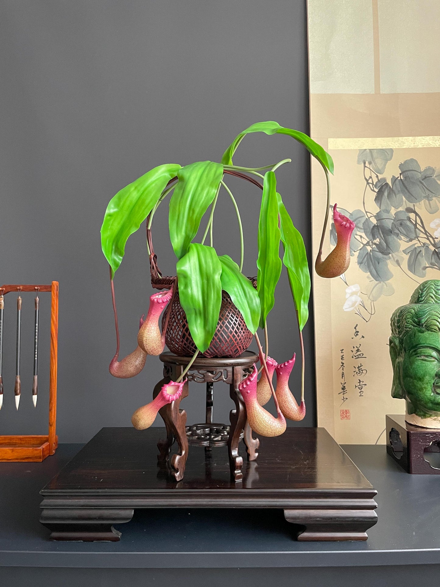 Exquisite Faux Pitcher Plant (Nepenthes) | Ultra-Realistic Tropical Botanical | Architectural Statement Piece - SINGLE stem