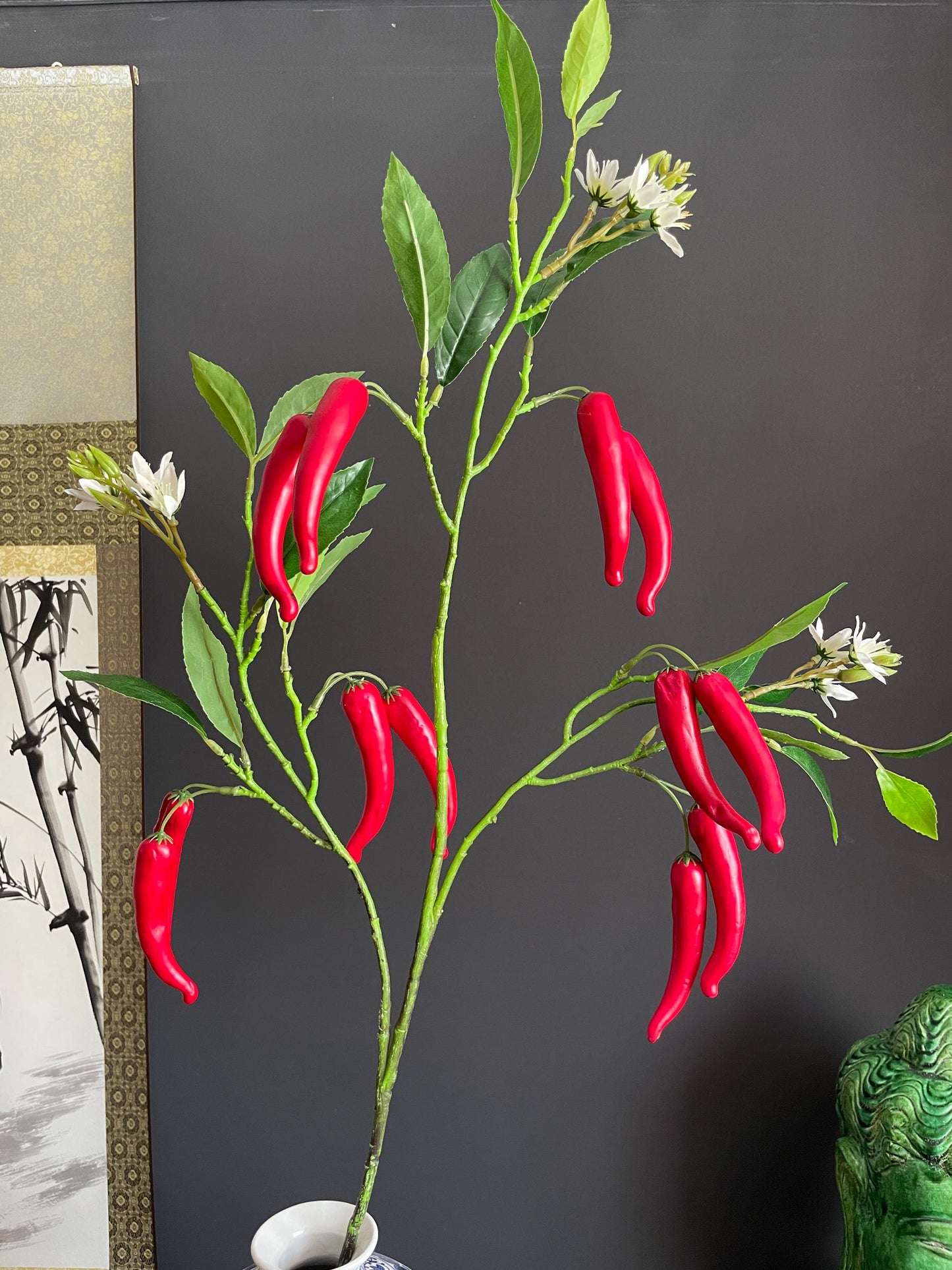 Realistic Faux Chili Pepper Branch | Artificial Fruit Stem | Decorative Greenery for Kitchen or Modern Home Decor