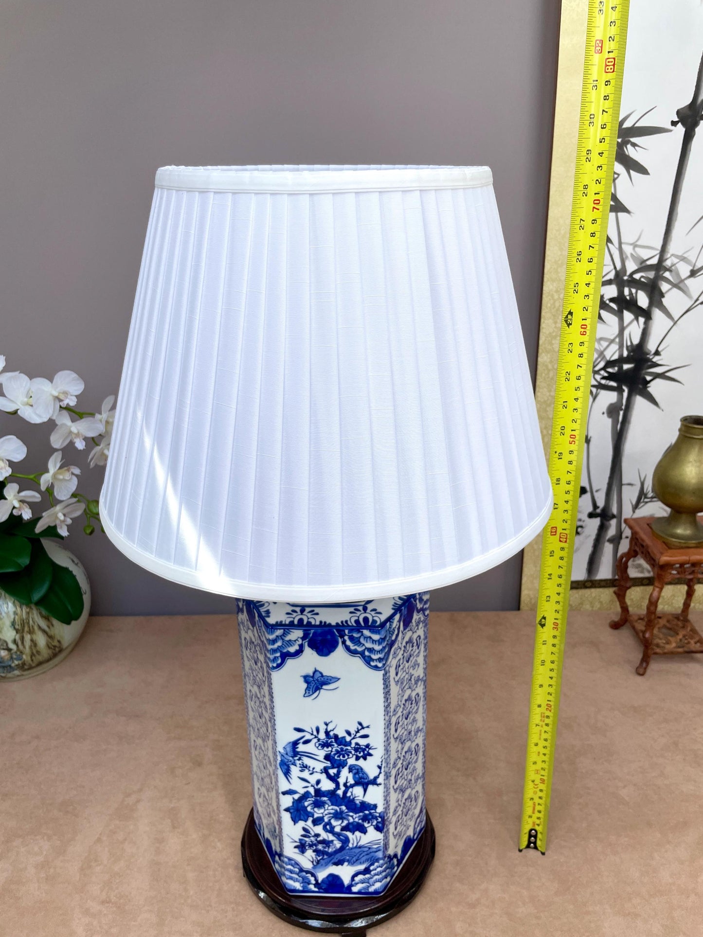 Large Flared Rim Porcelain Bowl • Wide Shallow Blue & White Display Bowl • Decorative Serving Vessel • Oriental Art Center - piece