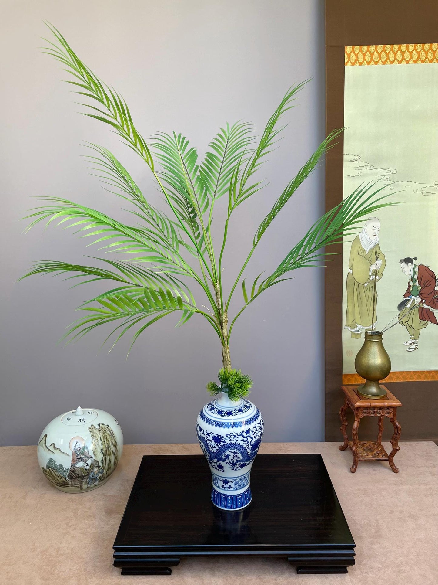 Large Realistic Artificial Palm Branch Faux Tropical Greenery Life-Like Areca Palm Frond for Tall Vases - Maintenance-Free Luxury Home Decor