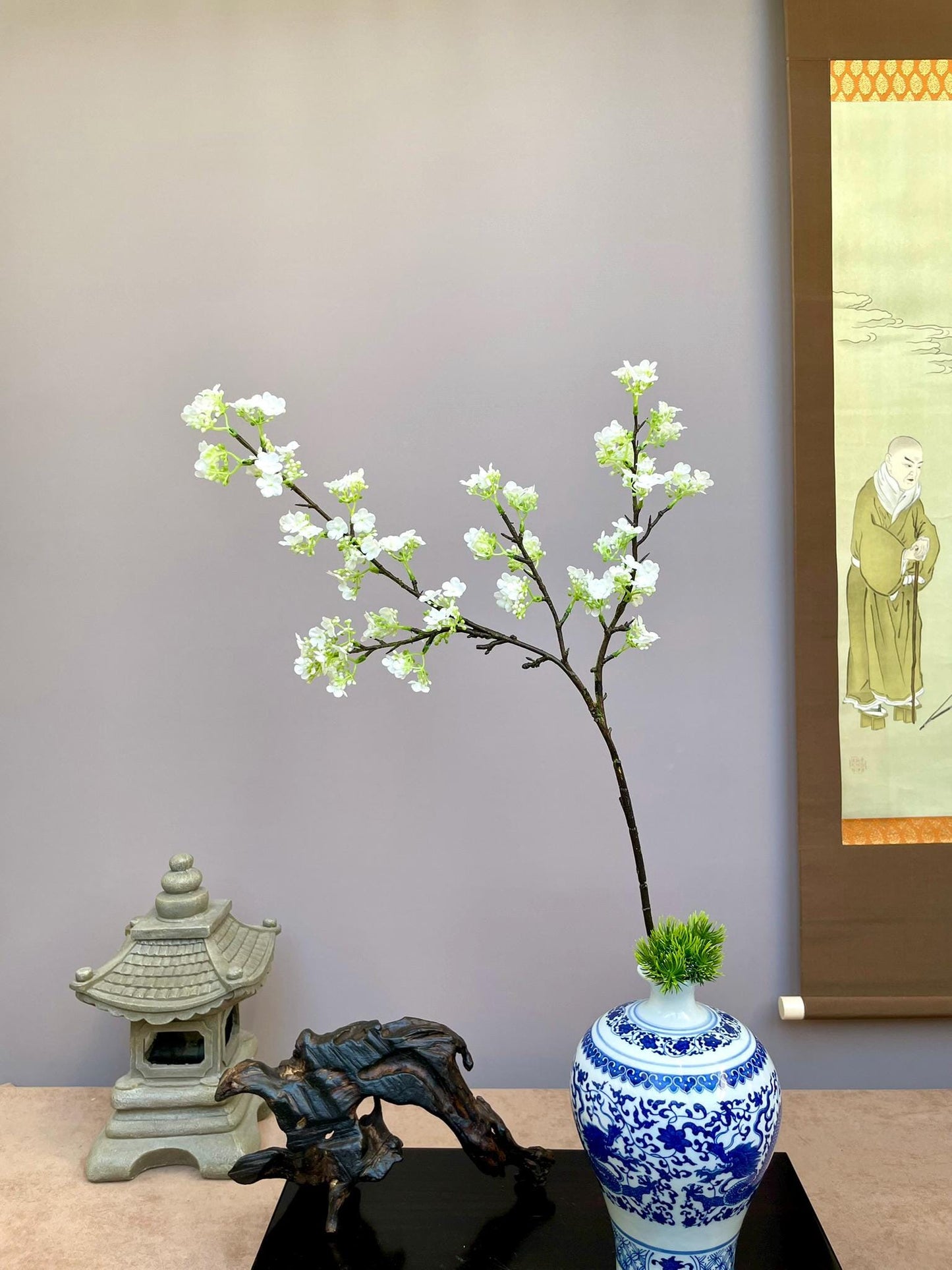 Lifelike White Hydrangea-Style Bloom, Faux Viburnum Cluster, Woodland Botanical Stem, Fresh Spring Farmhouse Decor, Tall Vase Filler