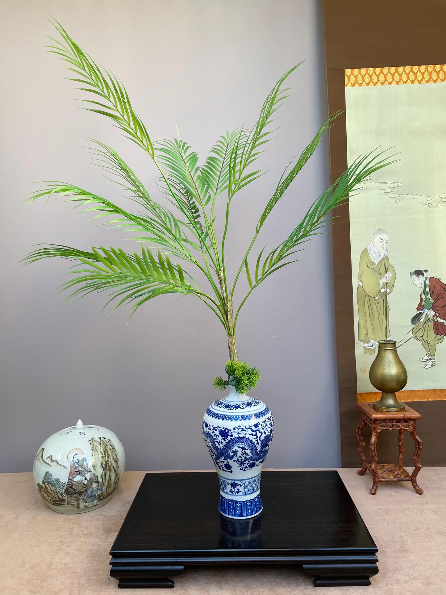 Large Realistic Artificial Palm Branch Faux Tropical Greenery Life-Like Areca Palm Frond for Tall Vases - Maintenance-Free Luxury Home Decor