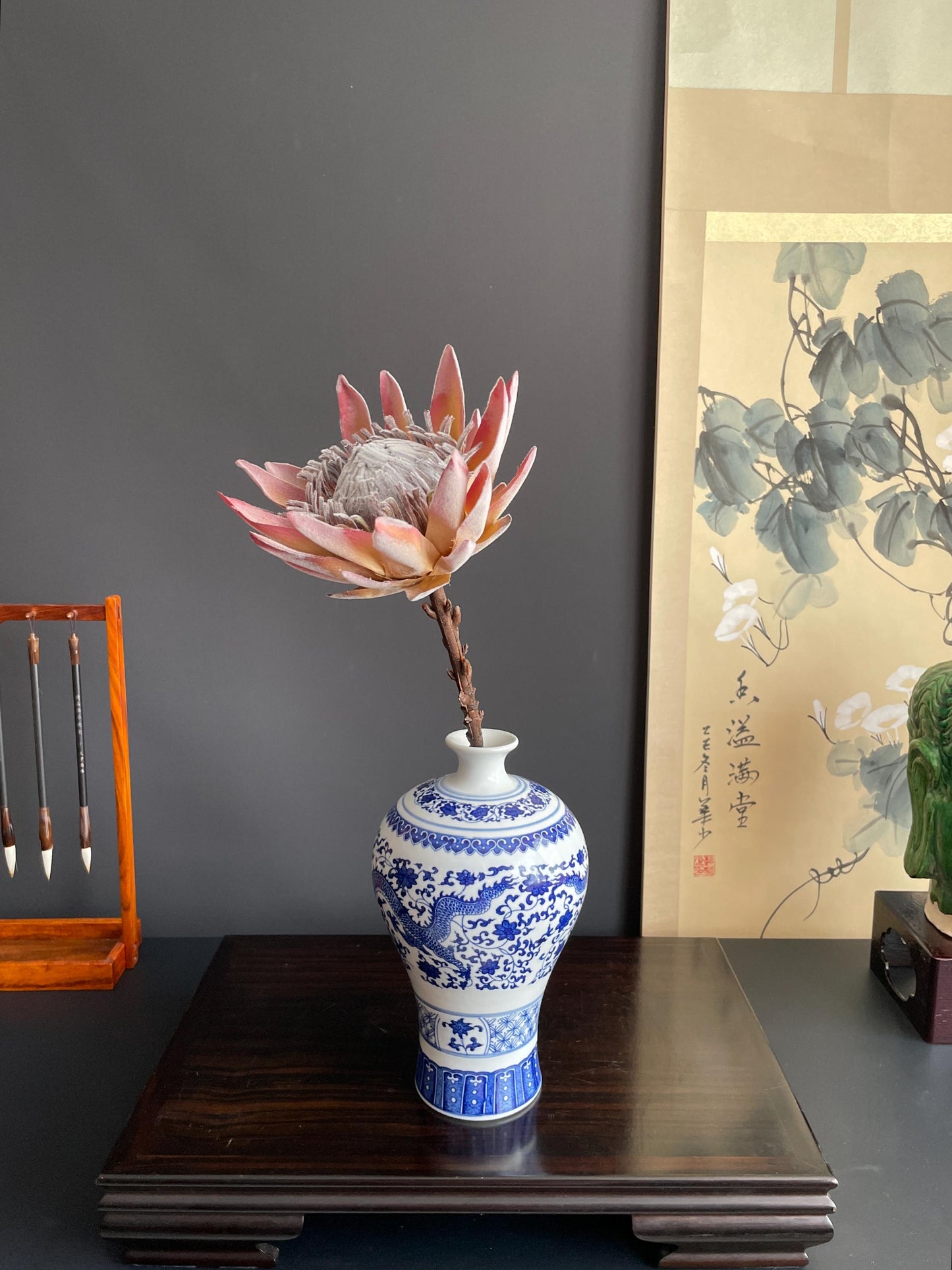 Realistic King Protea Stem | Luxury Artificial Tropical Flower | Velvet-Touch Faux Botanical for Modern Home Decor