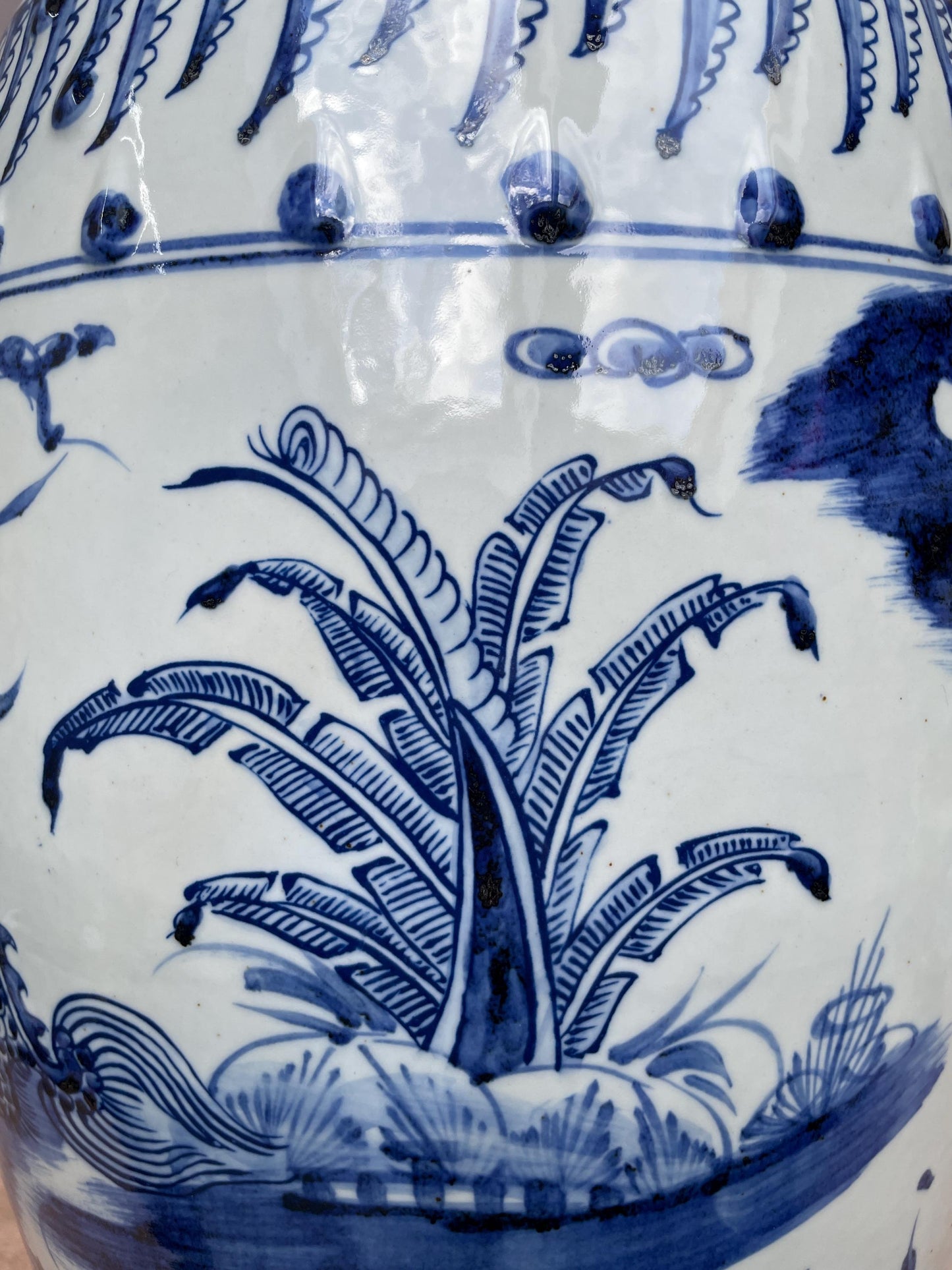 Large Blue and White Porcelain Garden Stool, Hand Painted Qilin Dragon Ceramic Seat Chinoiserie Drum Stool Oriental Decor, Rare Heavy SINGLE
