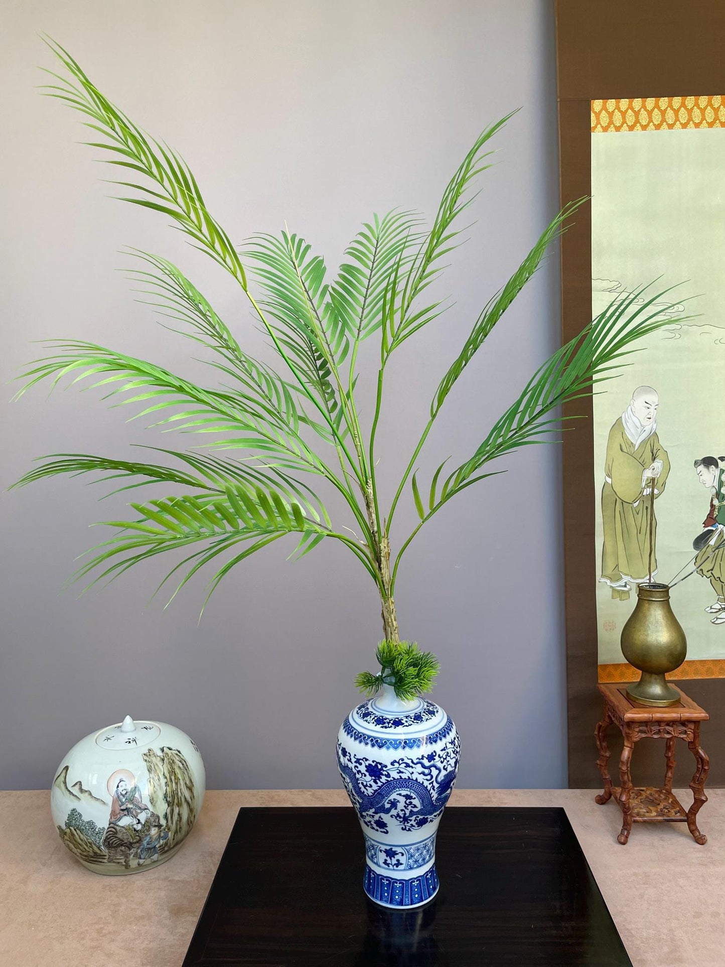Large Realistic Artificial Palm Branch Faux Tropical Greenery Life-Like Areca Palm Frond for Tall Vases - Maintenance-Free Luxury Home Decor
