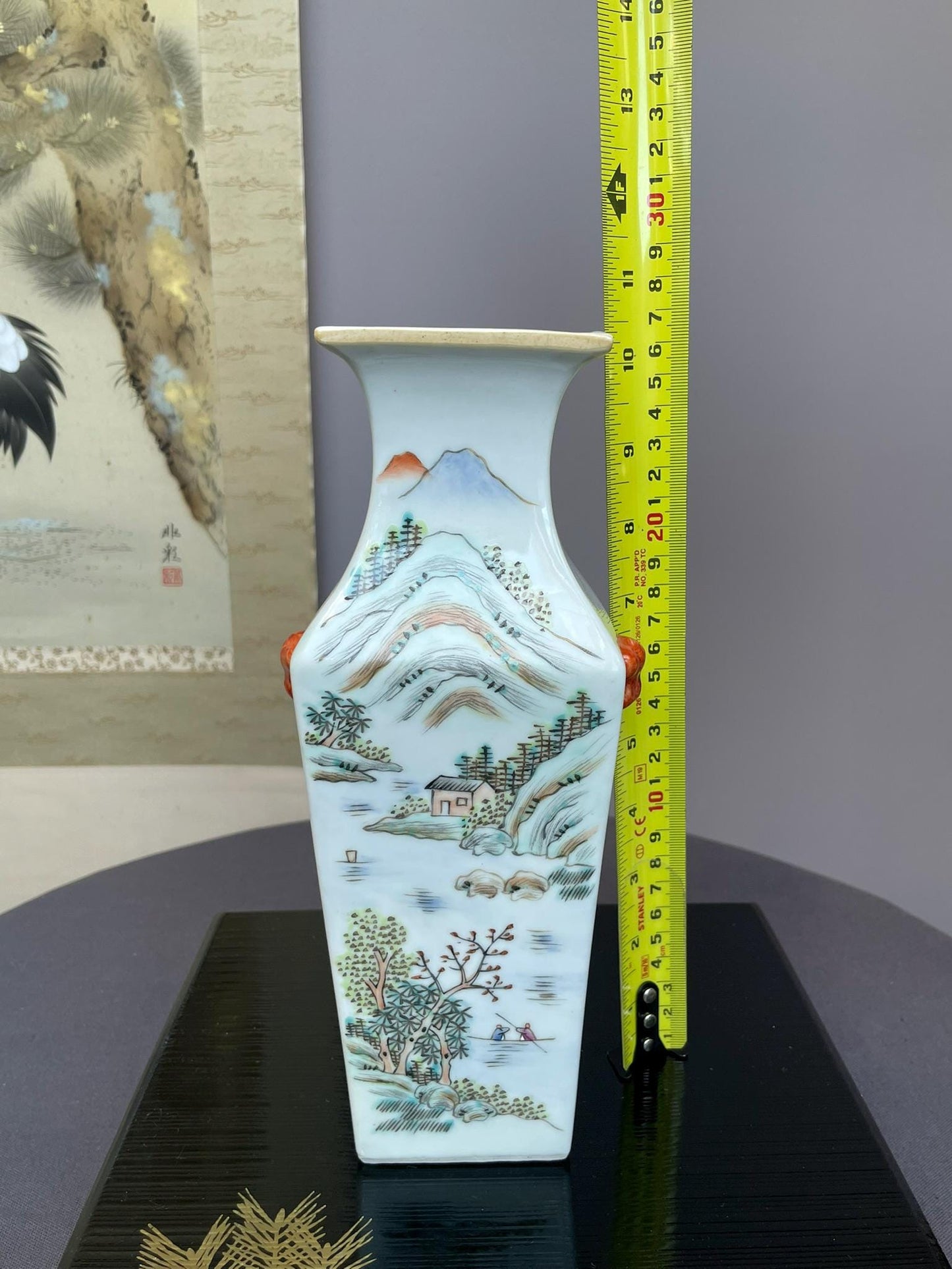 Hand-Painted Qianjiang Style Vase | Scholar collector.  Poem & Landscape Calligraphy | Multi-Fired Chinese Ceramic Art