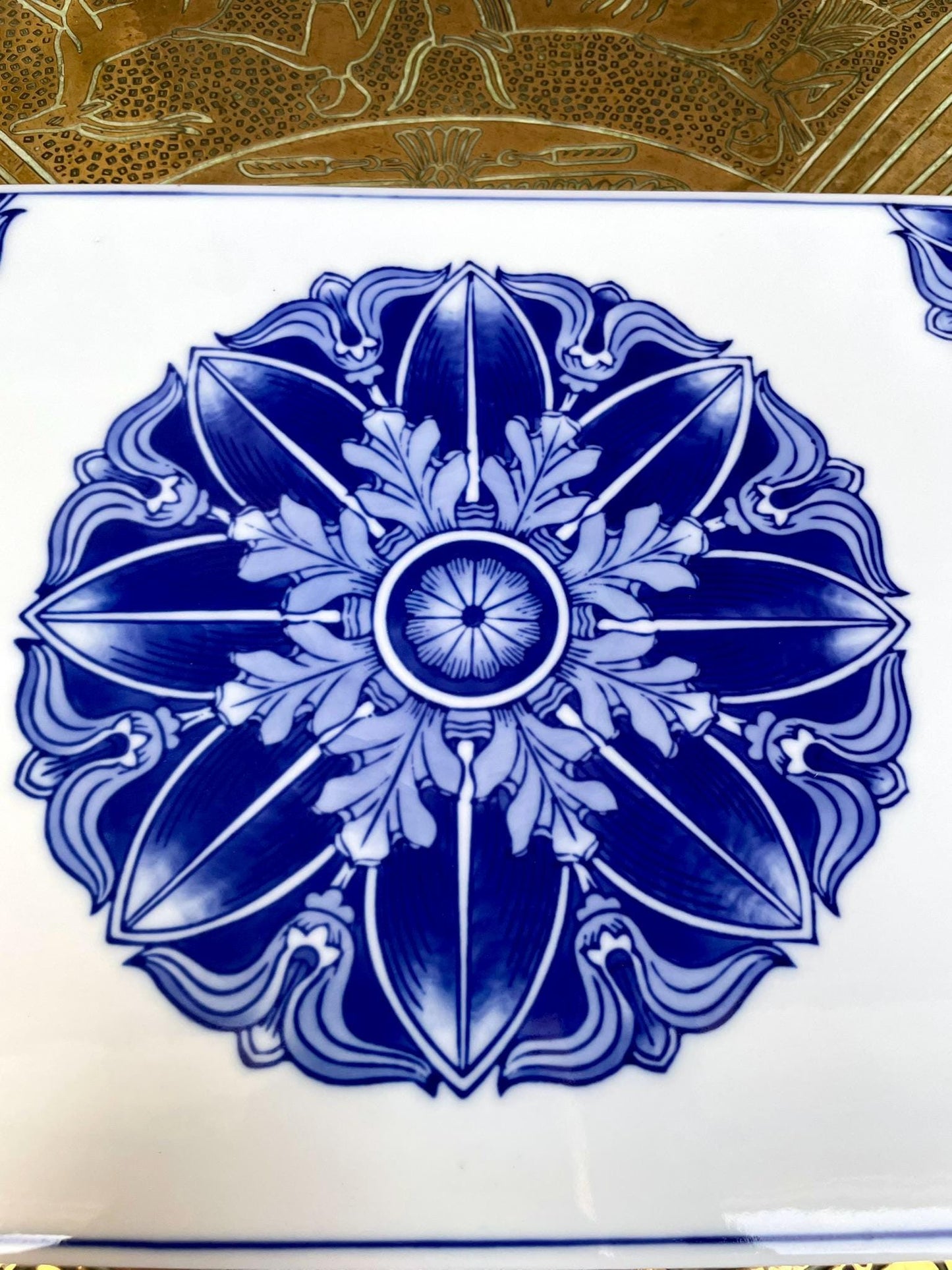 Large Blue & White Ceramic Serving Tray • Handcrafted Porcelain Board with Artisanal Floral Motif Heavy, Smooth, collector Quality Tableware