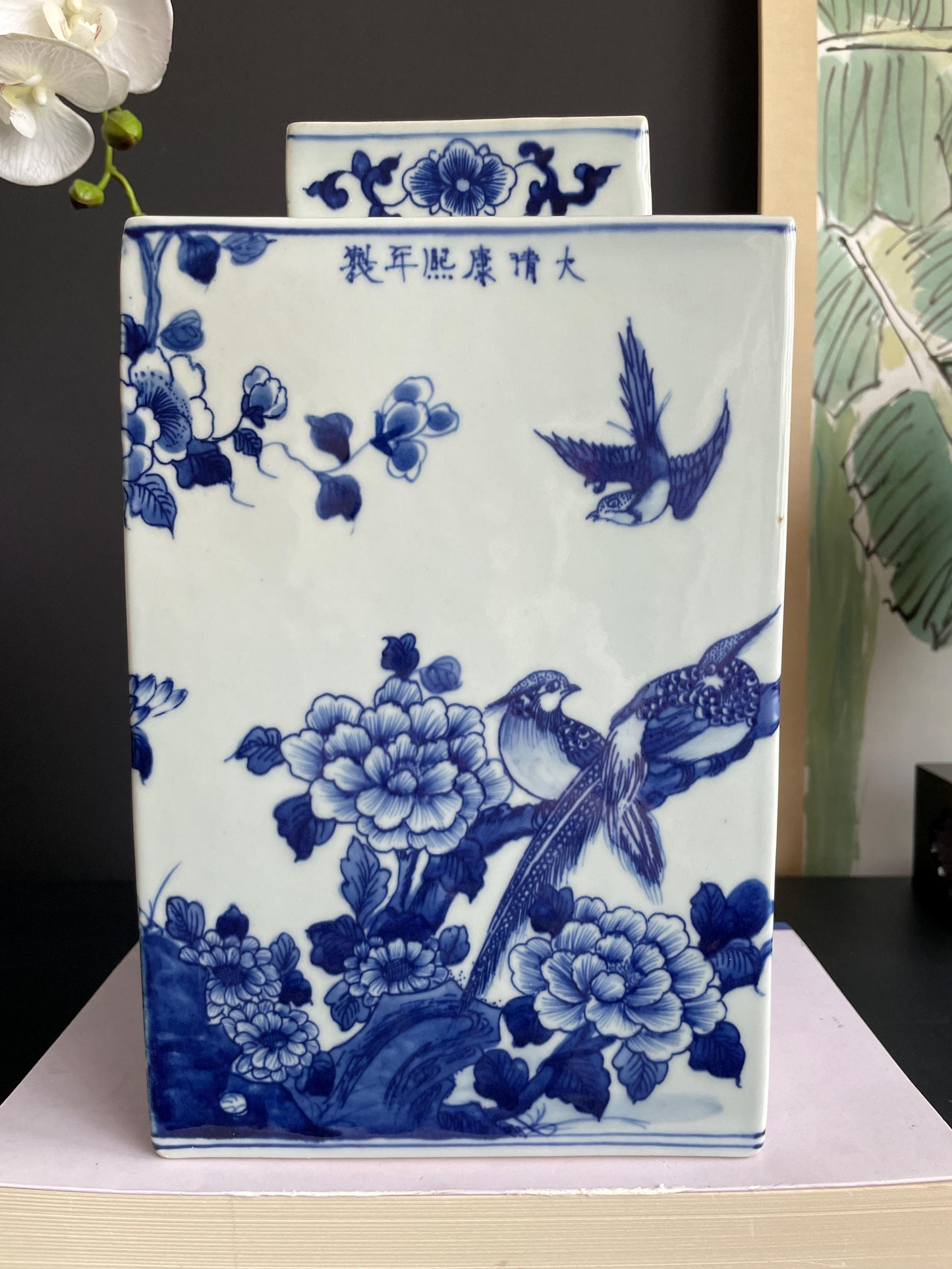 Hand-Painted Blue & White Xiang Qi Square Porcelain Vessel | Imperial Kangxi Style Continuous Panoramic Garden Scroll (~30cm)