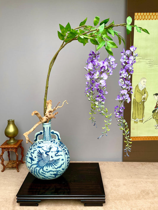 Large Realistic Artificial Wisteria Branch - Faux Purple Blossom Stem with Buds - Elegant Draping Floral for Tall Vases - Luxury Home Decor