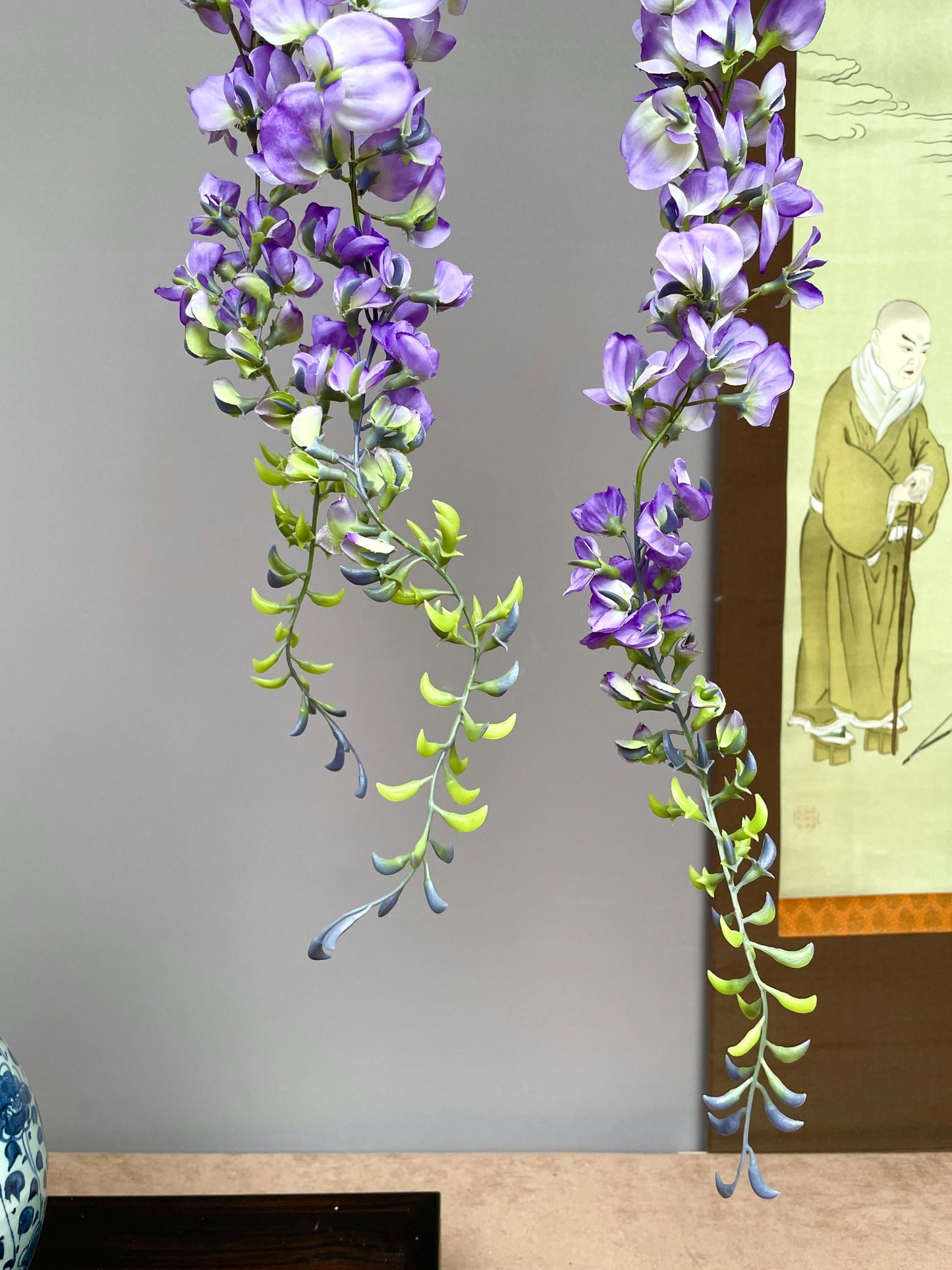 Large Realistic Artificial Wisteria Branch - Faux Purple Blossom Stem with Buds - Elegant Draping Floral for Tall Vases - Luxury Home Decor