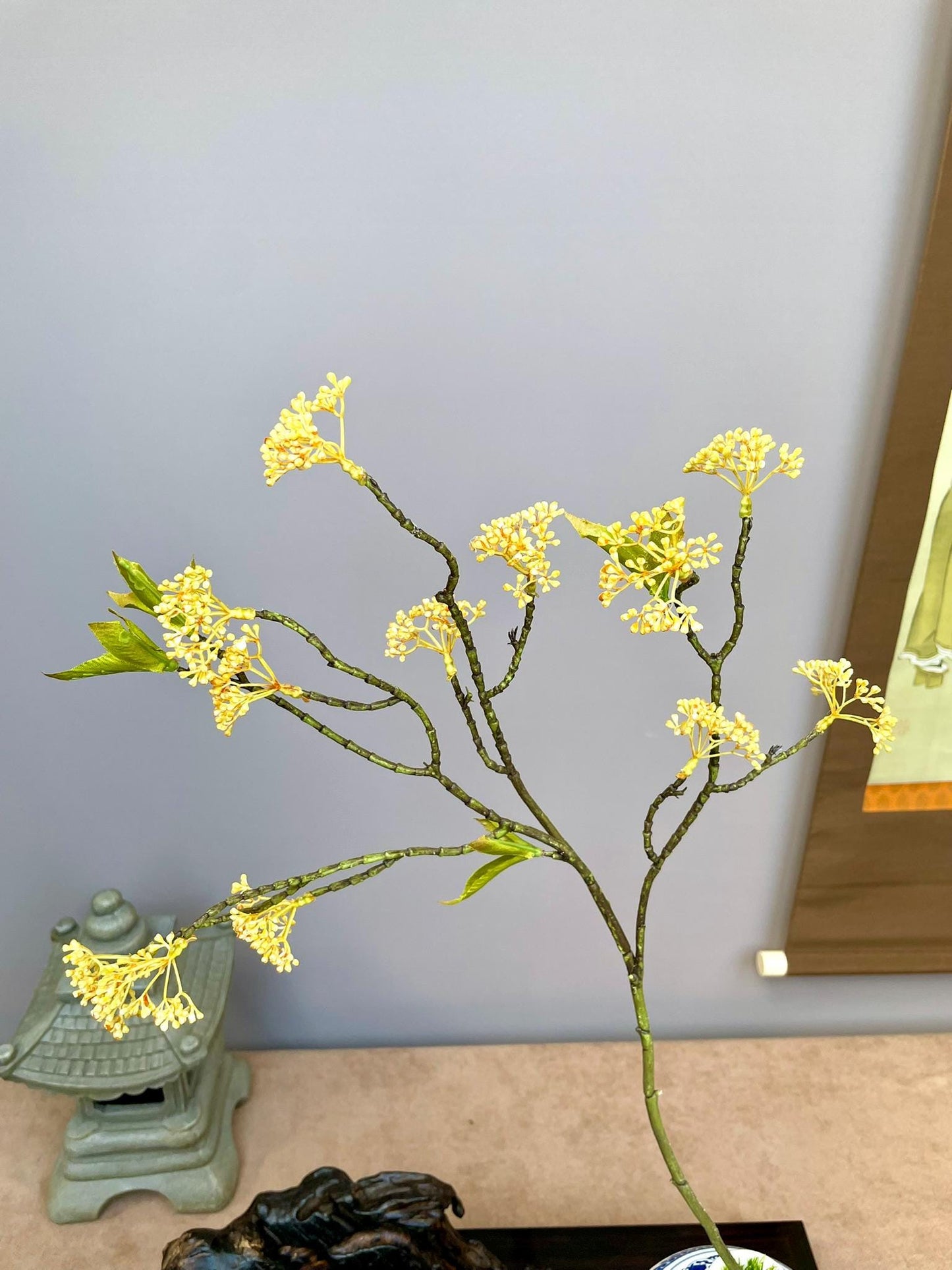 Premium Faux Osmanthus Fragrans Stem, Yellow Sweet Olive Flower, Lifelike Chinoiserie Floral Arrangement, Eternal Spring Greenery