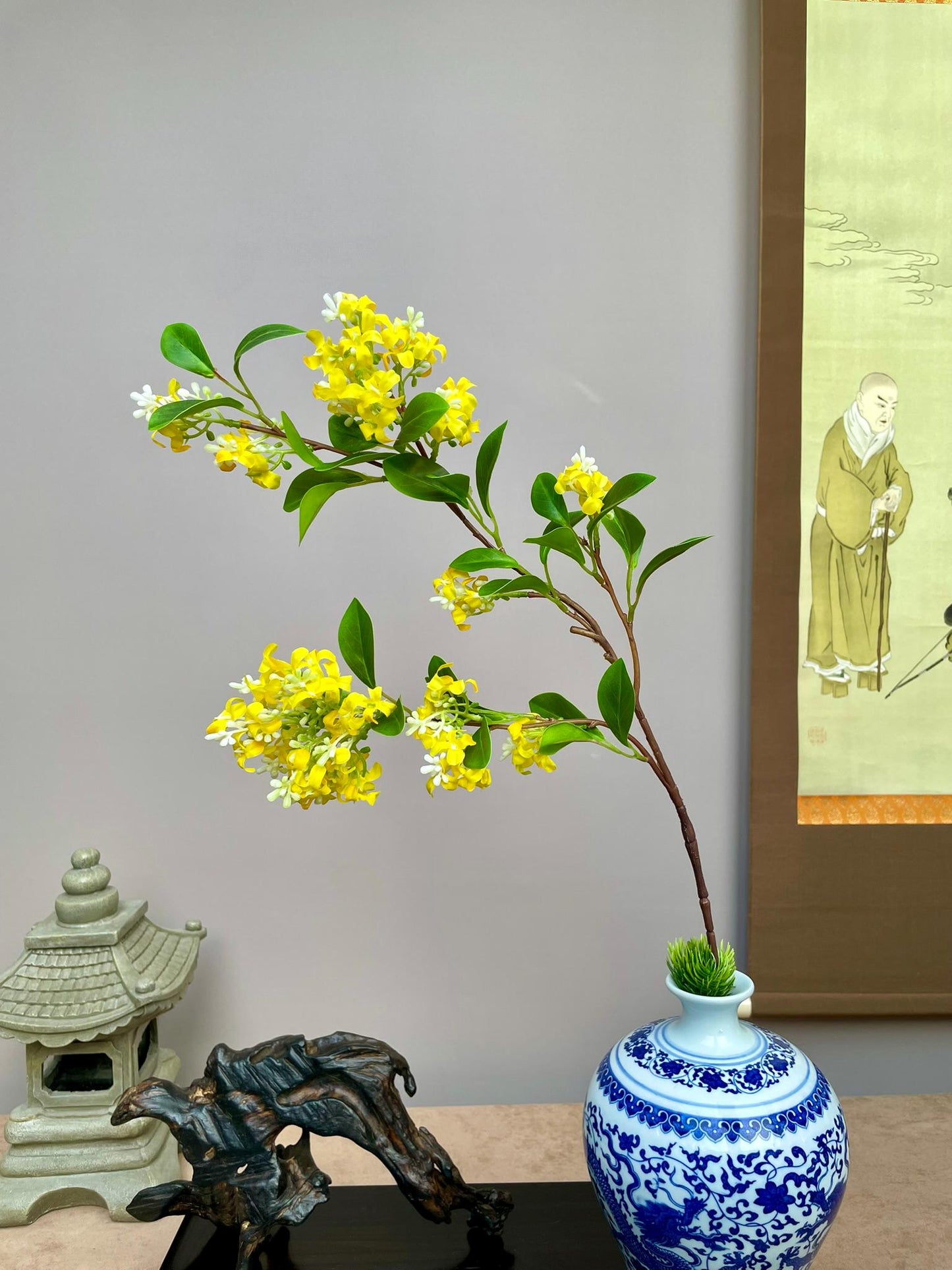 Premium Artificial Yellow Privet Flower Branch – Lifelike Ligustrum-Inspired Faux Bloom Stem for Elegant Home Decoration