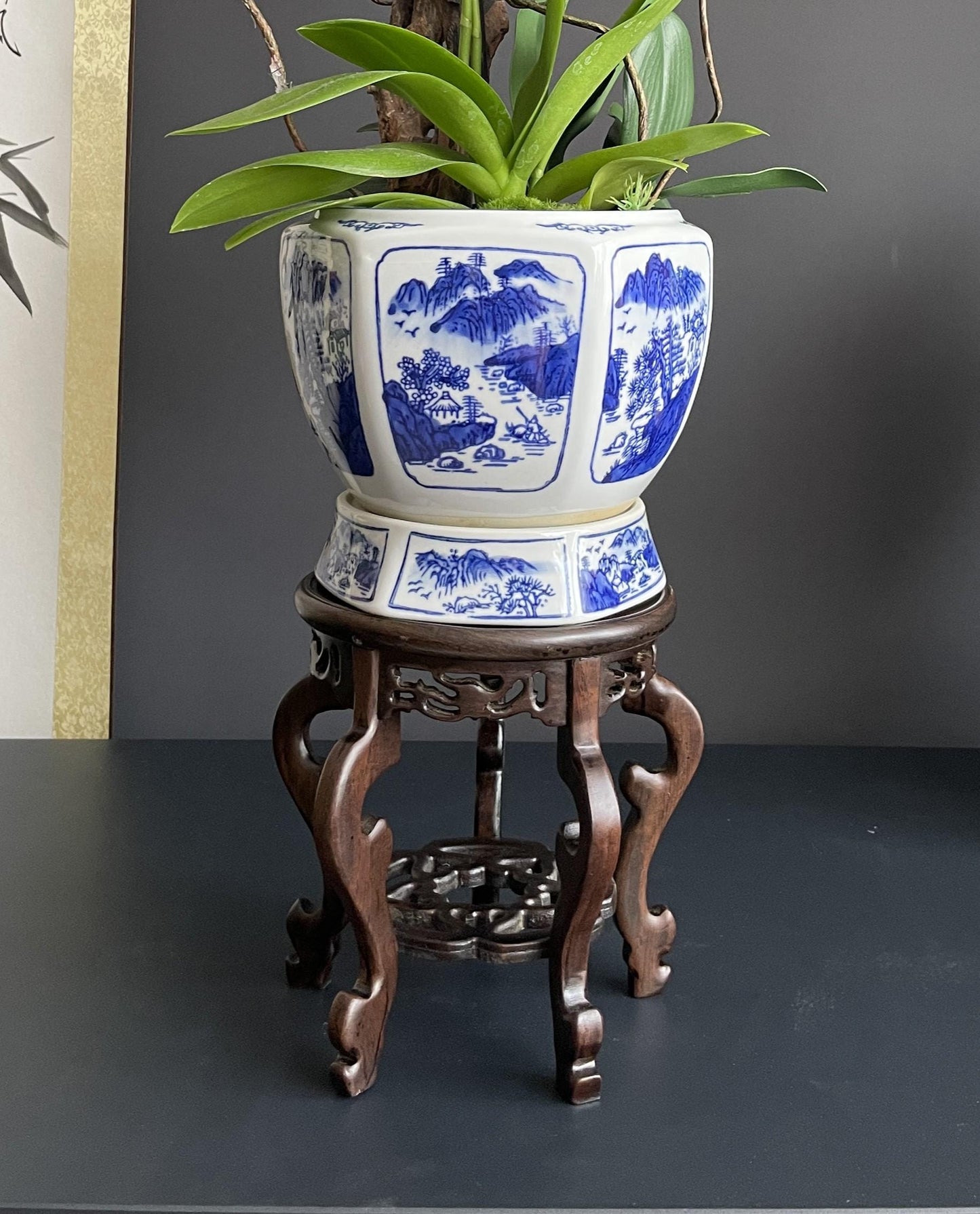 Artisanal Carved Hardwood Stand | traditional Chinese Display Base for Orchids | Elegant Pedestal for Porcelain Planters