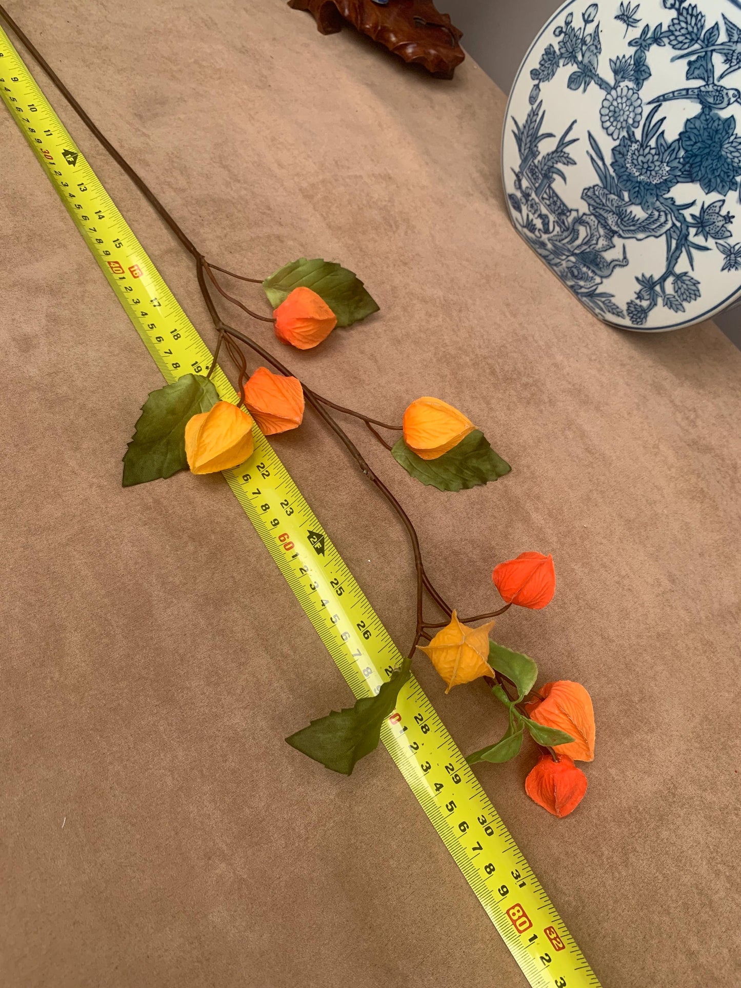 Realistic Chinese Lantern Branch - Faux Physalis Alkekengi Stem Winter Cherry Silk Flower Zen Minimalist Decor Orange Lanterns Faux floral