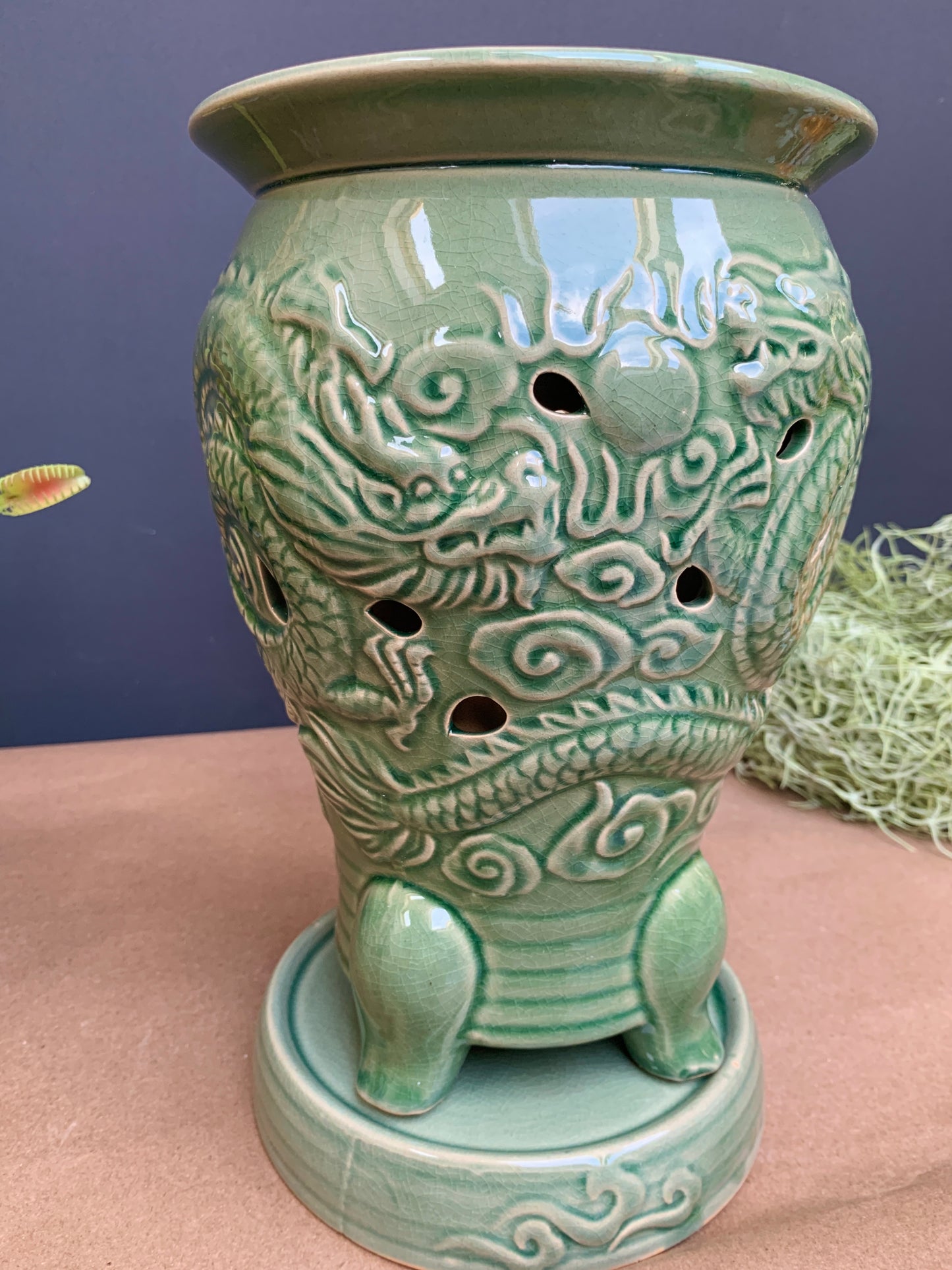 Traditional Korean Orchid planter pot 2 Pcs blue Crackle Glaze porcelain planter