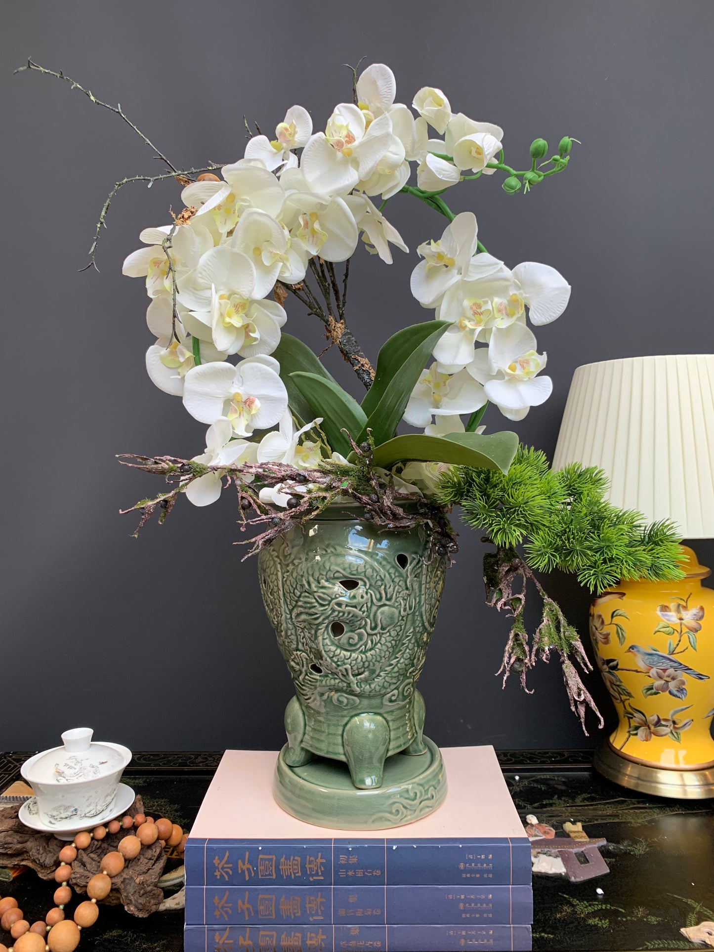 Traditional Korean Orchid planter pot 2 Pcs blue Crackle Glaze porcelain planter