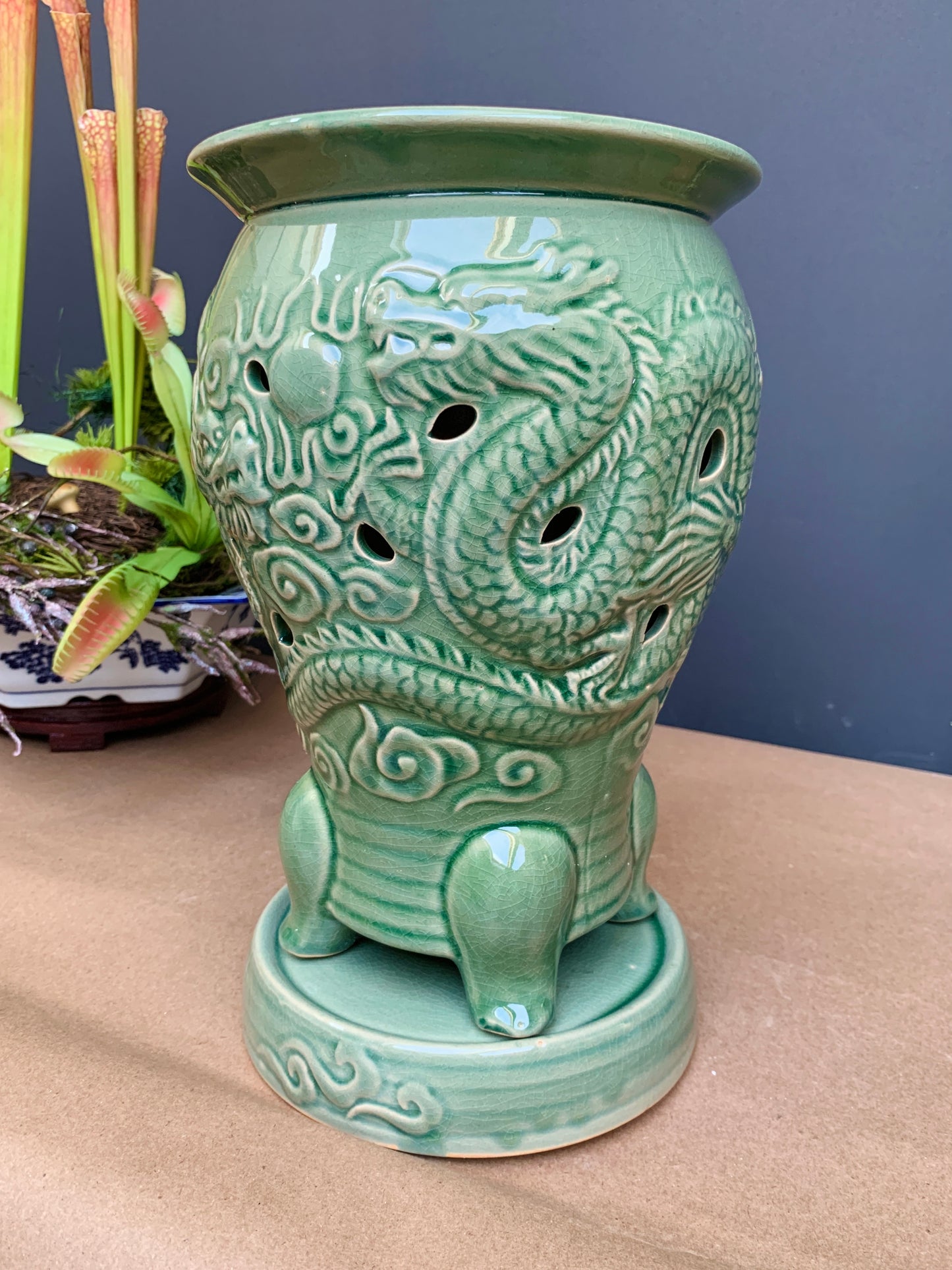 Traditional Korean Orchid planter pot 2 Pcs blue Crackle Glaze porcelain planter