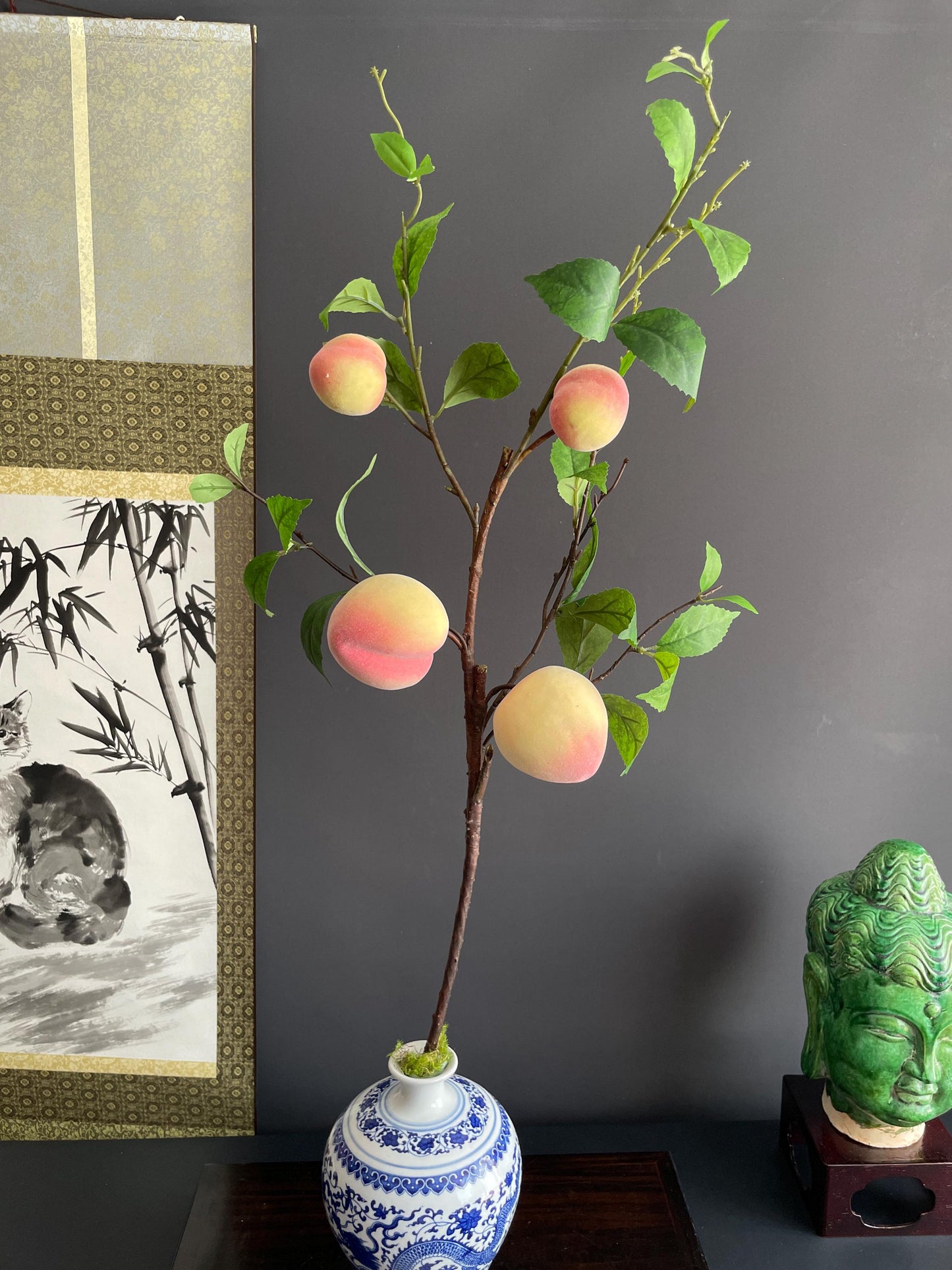 Realistic 92cm Faux Peach Branch | Artificial Fruit Stem | Large Decorative Greenery for Modern Home Decor