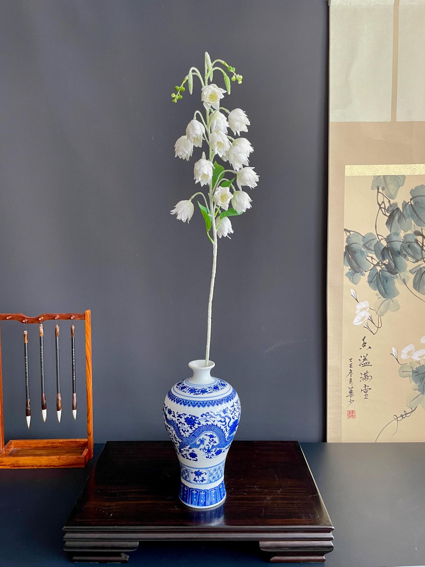 Elegant Faux Bellflower/Lily Stem | Architectural Artificial Botanical | Minimalist Home Decor Accent
