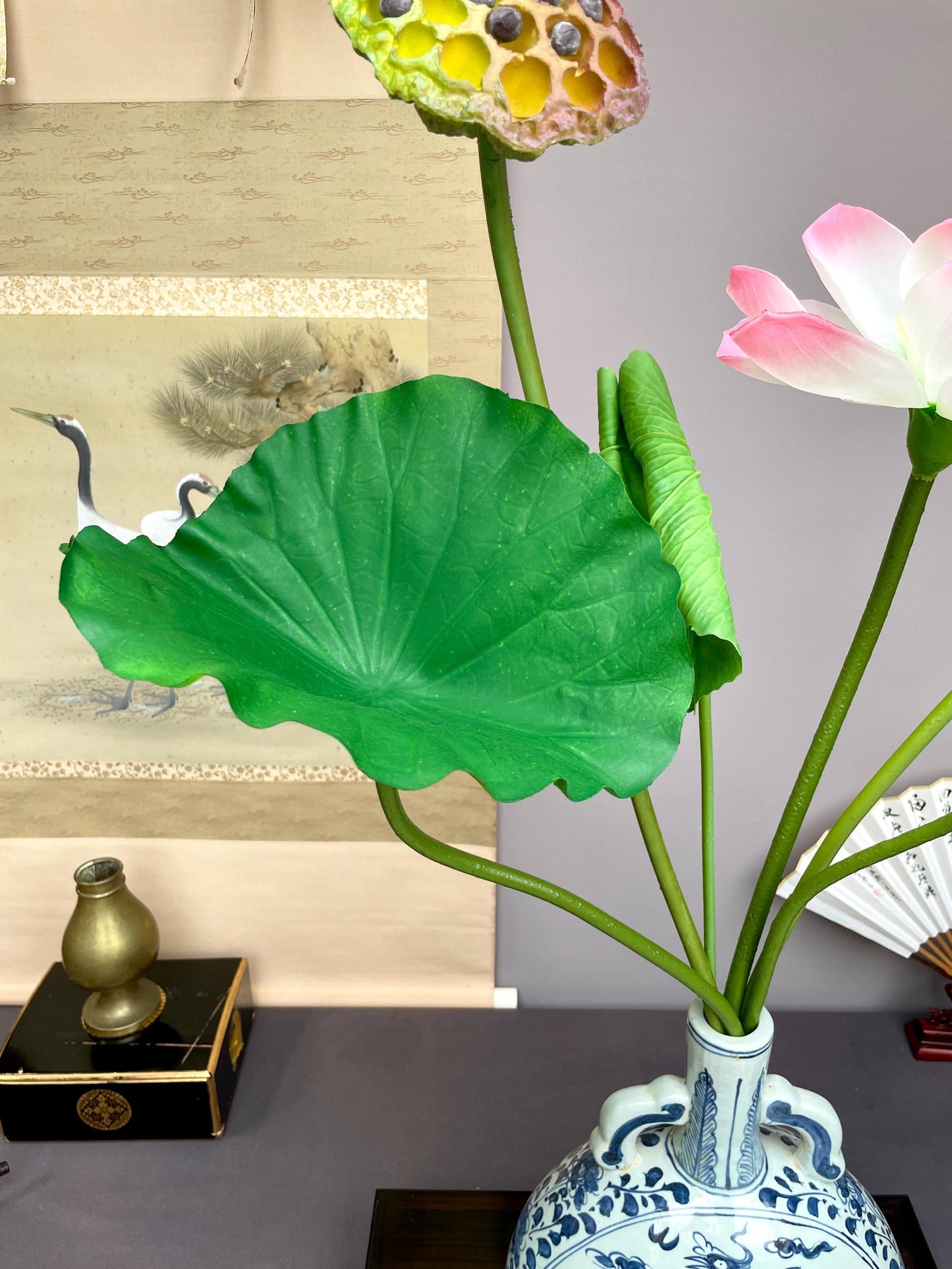 Real Touch Lotus Flower Arrangement 95cm Tall Faux Lotus Stem with Pods Artificial Lotus Bouquet Large Zen Table Decor Silk Flowers. Pink.