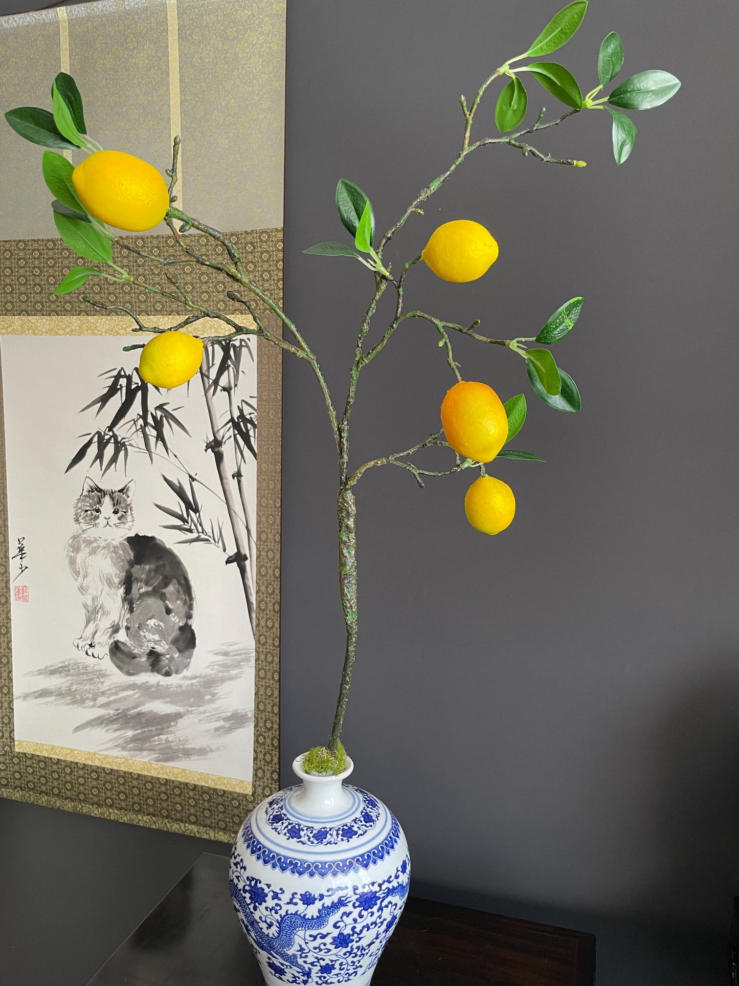 Life-Like Artificial Lemon Stem | High-End Faux Botanical Branch | Elegant Minimalist Fruit Arrangement