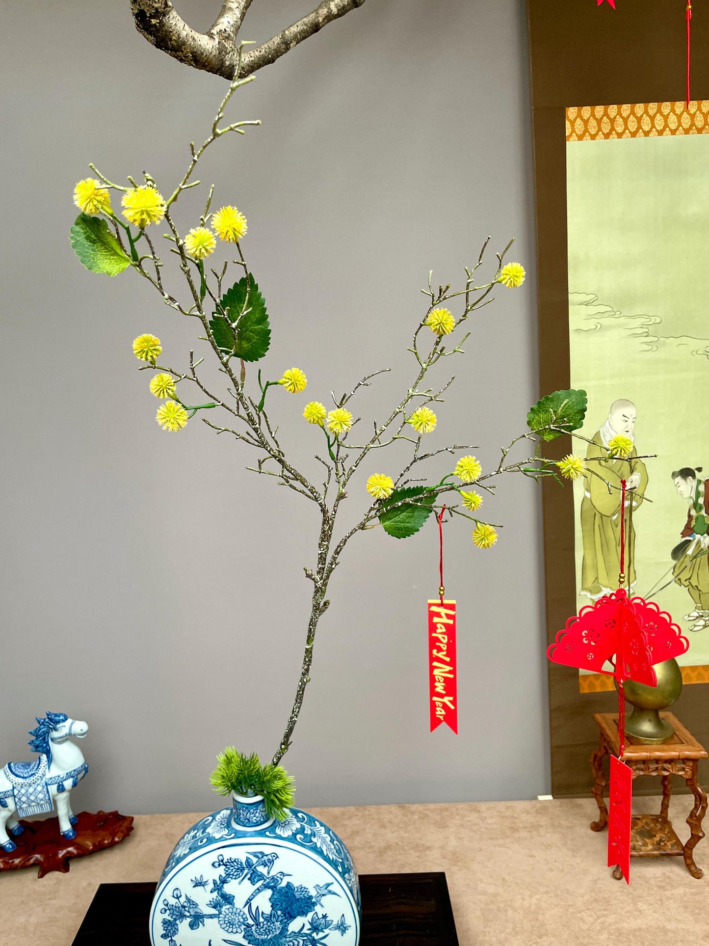 Realistic Yellow Mimosa Branch - Faux Acacia Silk Flower - Lunar New Year Golden Blossom Decor - Zen Minimalist Chinese New Year Floral Stem