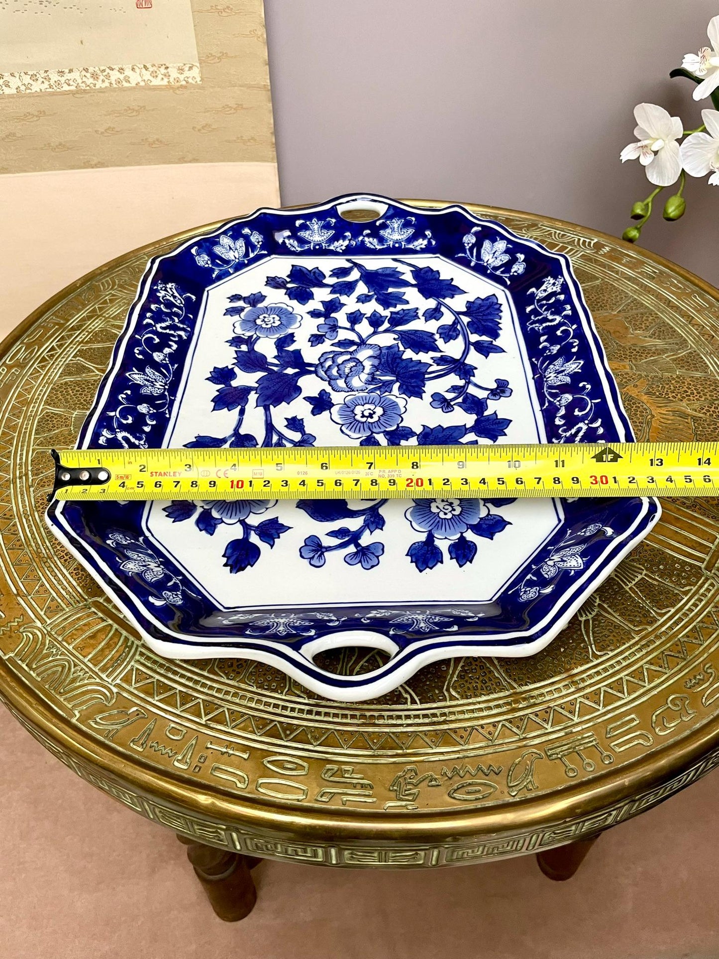 Large Blue and White Porcelain Serving Tray • Handcrafted Prestige Floral Platter • Luxury Home Décor Elegant Table Center piece