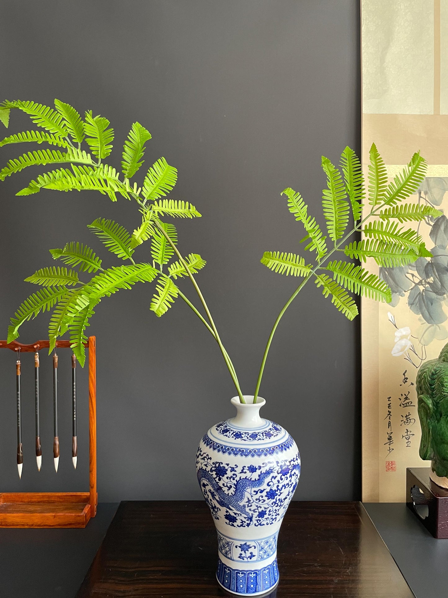 Artificial Fern Branches (Set of 3) | High-End Faux Tropical Foliage | Realistic Botanical Accent for Minimalist Vase Styling