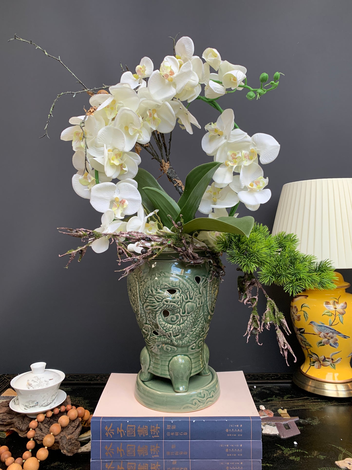 Traditional Korean Orchid planter pot 2 Pcs blue Crackle Glaze porcelain planter