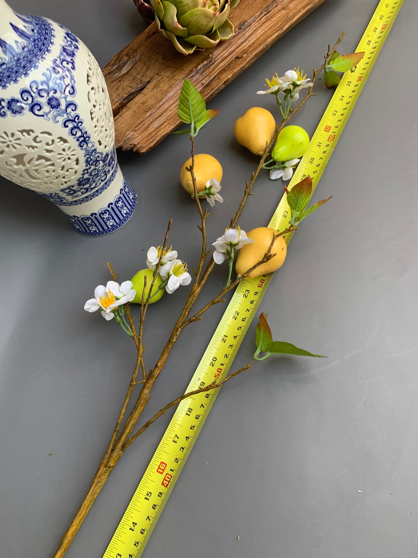 Premium Artificial Pear Blossom with fruit and flower green artificial flower faux flower 36 inch