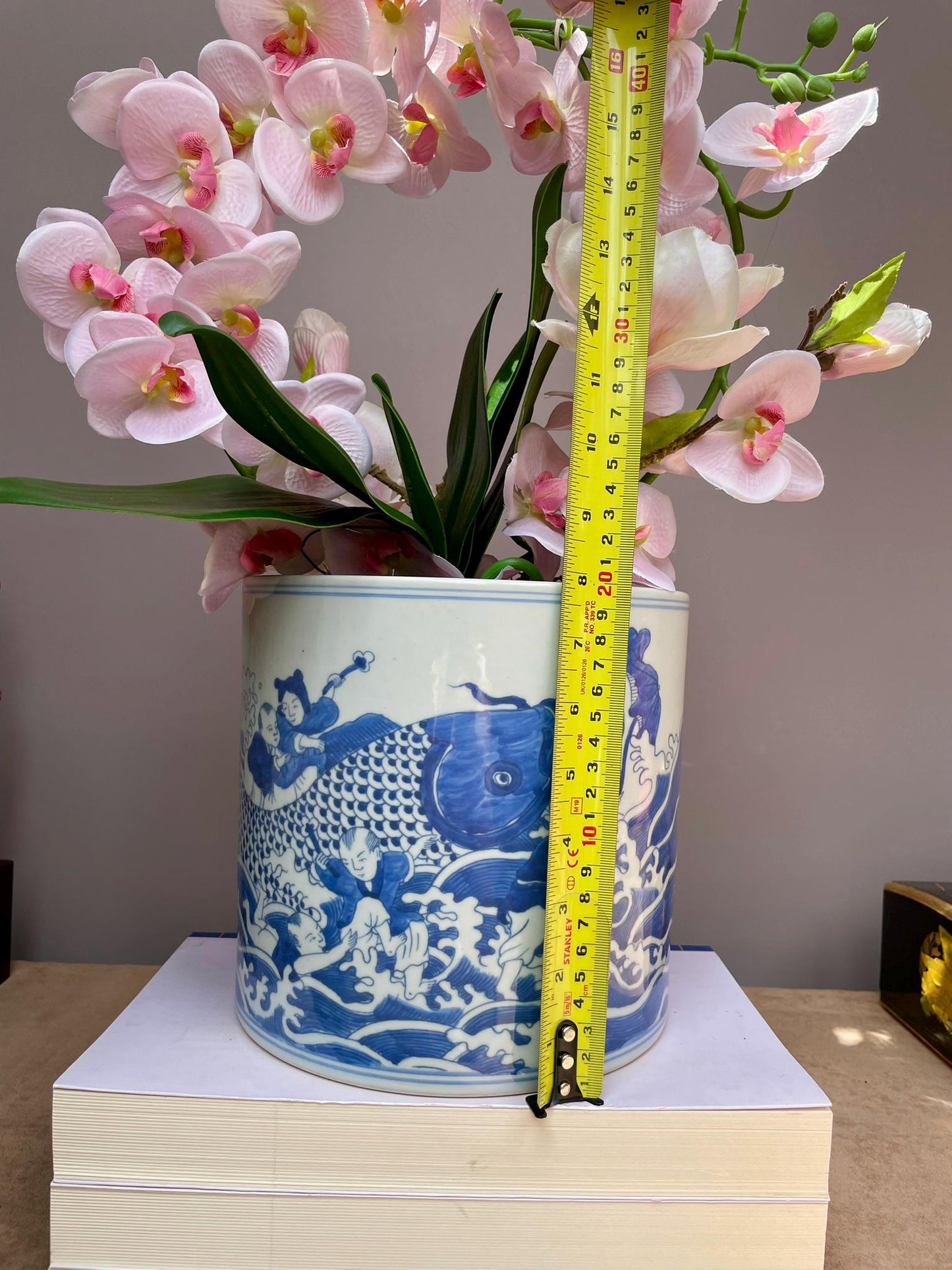 Hand-Painted Chinese Blue and White Porcelain Vase with “Baby Holding Fish” Motif Symbolizing Prosperity and Abundance