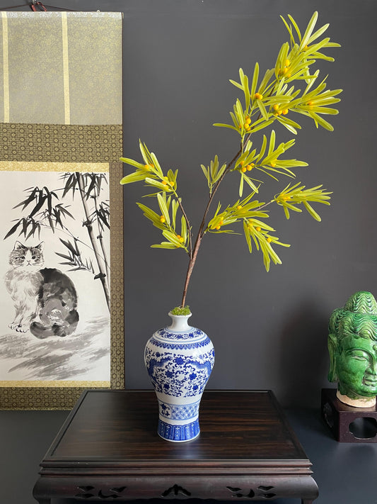 Architectural Faux Greenery Branch | Artisanal Artificial Berry Stem | Modern Botanical Statement Piece for Vases
