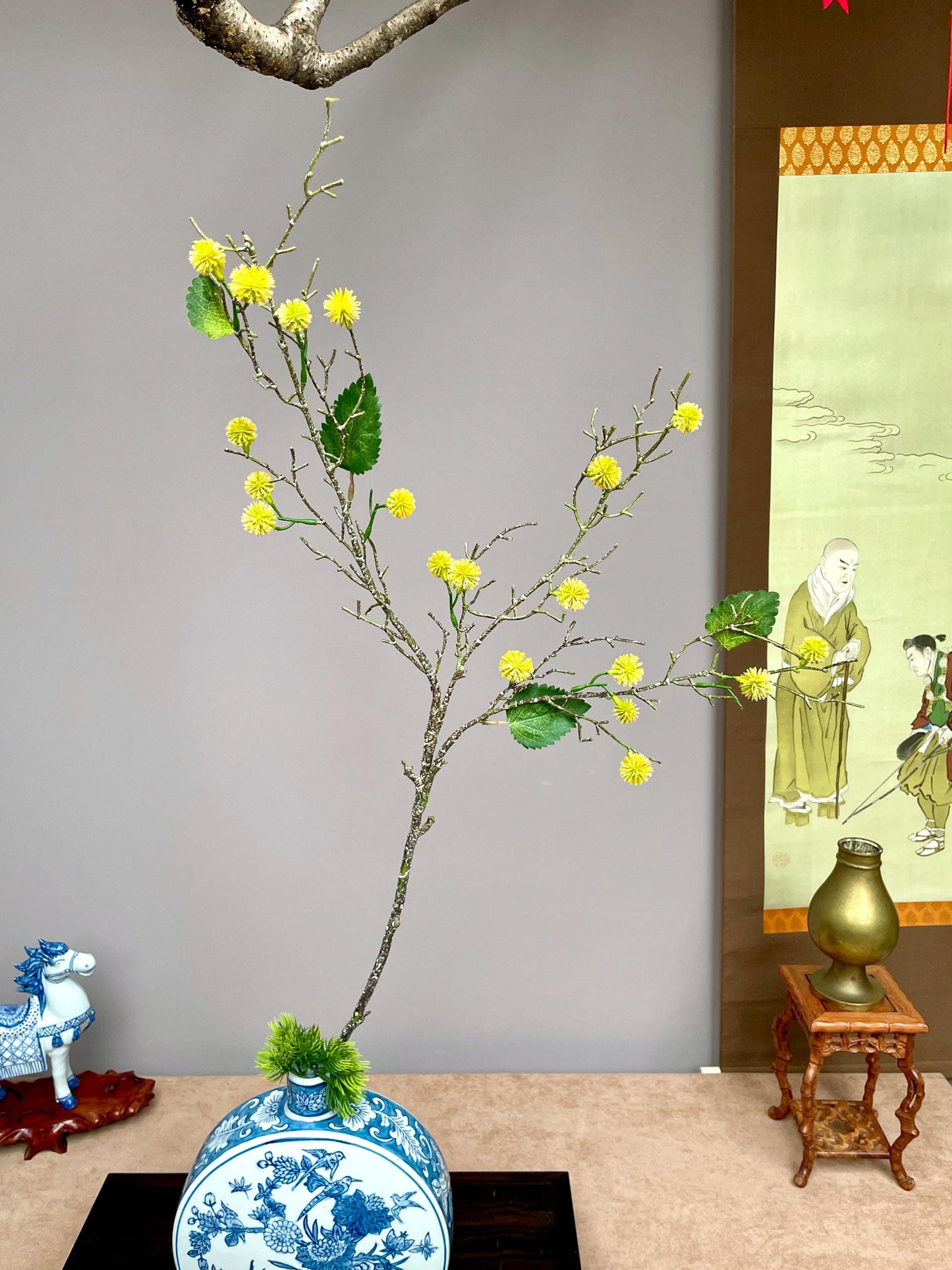 Realistic Yellow Mimosa Branch - Faux Acacia Silk Flower - Lunar New Year Golden Blossom Decor - Zen Minimalist Chinese New Year Floral Stem