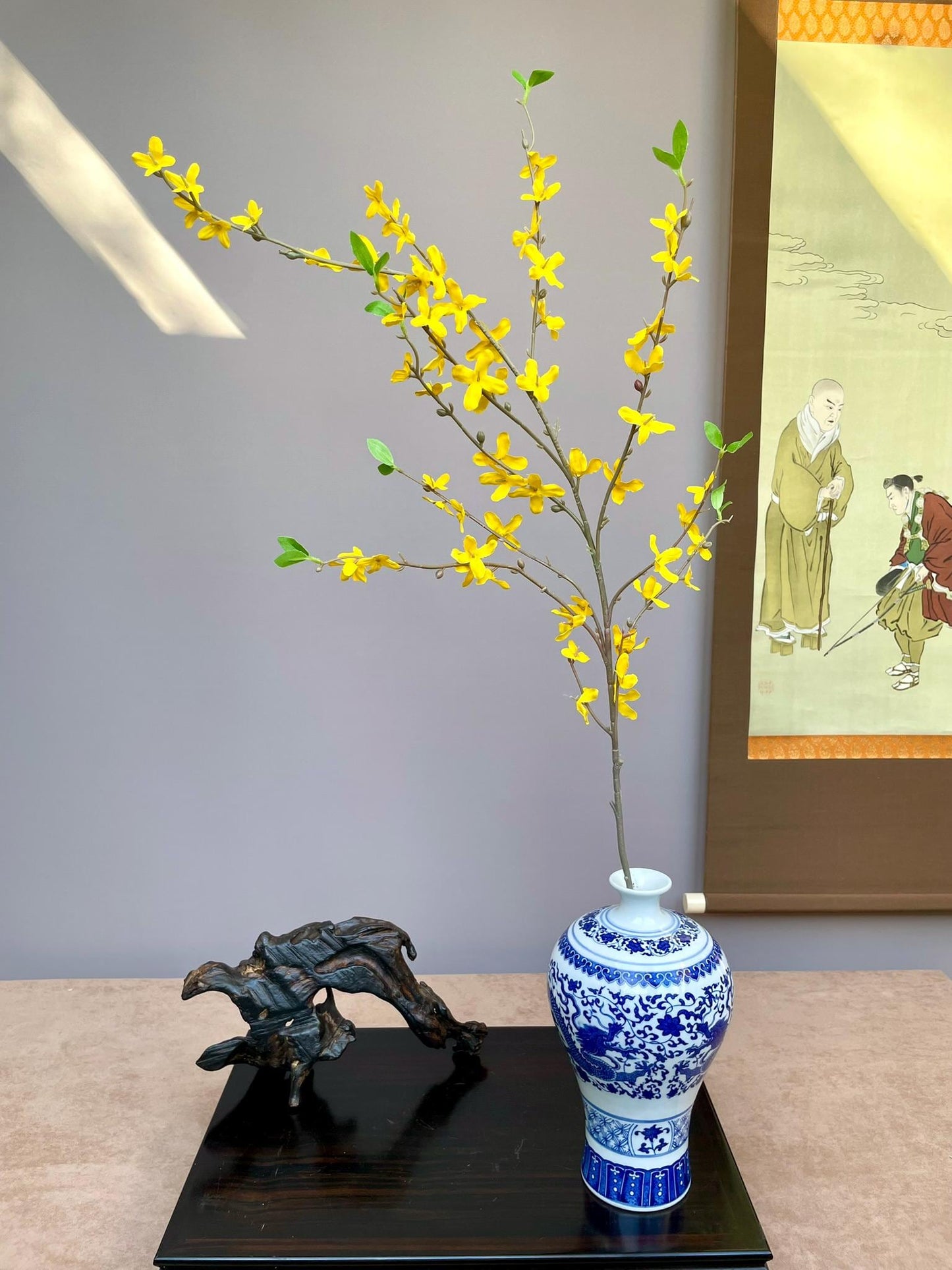 Premium-Quality Realistic Artificial Forsythia Branch – Lifelike Yellow Spring Flower Stem for Elegant Home Decoration