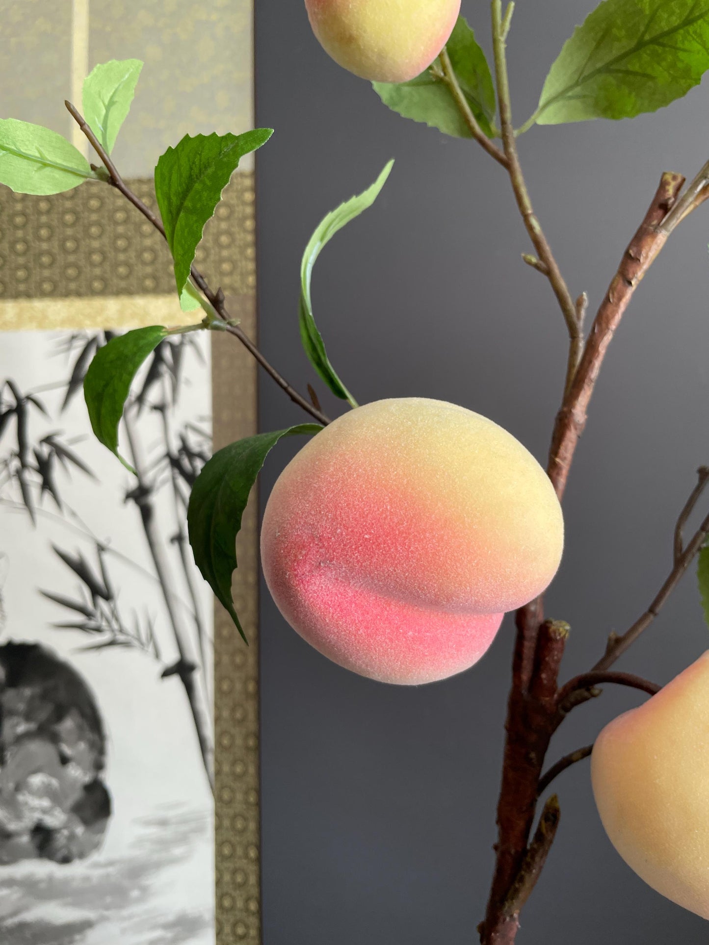 Realistic 92cm Faux Peach Branch | Artificial Fruit Stem | Large Decorative Greenery for Modern Home Decor