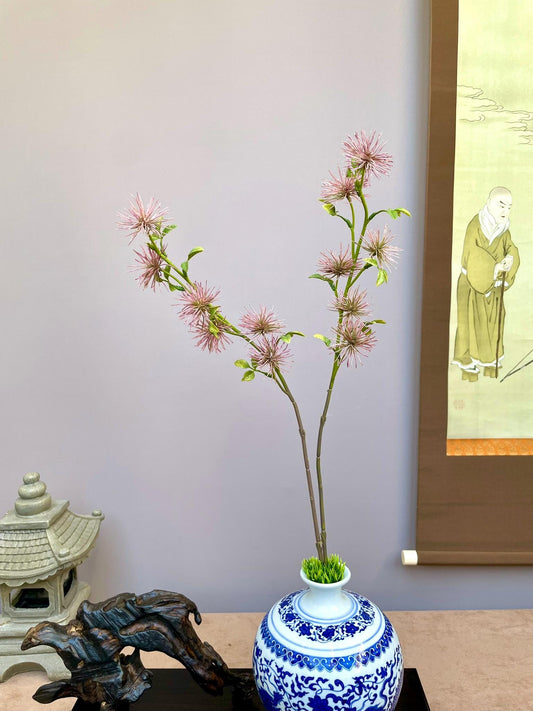 Pink Silk Tree Pompom Stem, Faux Albizia Julibrissin, Wispy Wildflower Arrangement, Japanese Wabi Sabi Decor, Tall Vase Filler