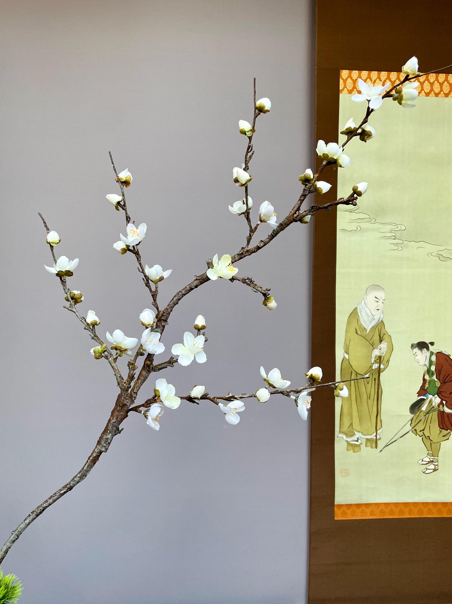 Large Realistic White Plum Blossom Branch - Faux Winter Meihua Stem - Elegant Chinoiserie Decor Hand-Crafted Luxury Zen Floral